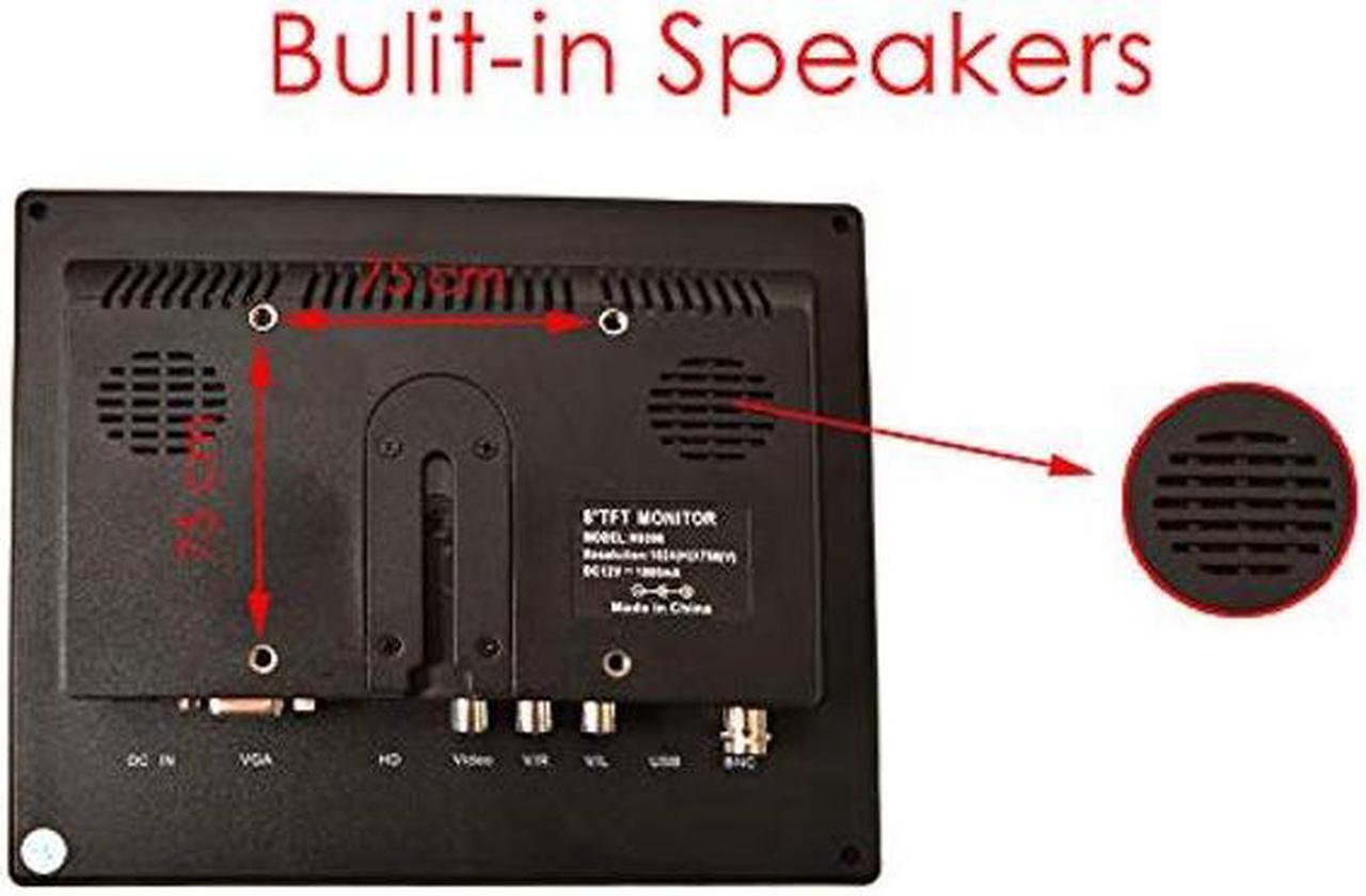 Alt view image 4 of 5 - 8 inch CCTV Monitor, TFT LCD Security Screen with VGA HDMI AV BNC USB Audio in/Out Ports Built-in Speaker, HD Display for Surveillance Camera STB 1024x768 Resolution with Car Power Adapter 12-24V
