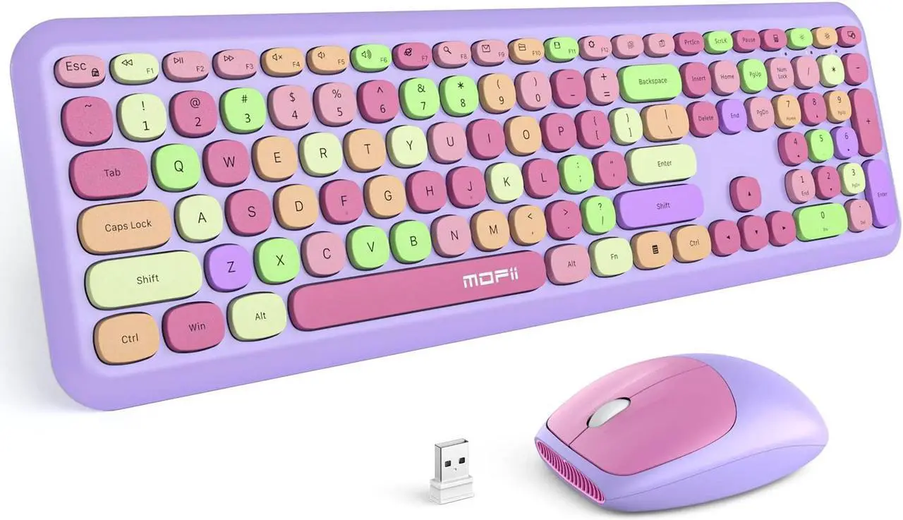 Main image of MOFII Wireless Keyboard and Mouse Combo, 2.4G Silent Cordless Slim Full Size Keyboard and Ergonomic Mice Set for Laptop, Desktop, MacBook, PC - Purple Colorful