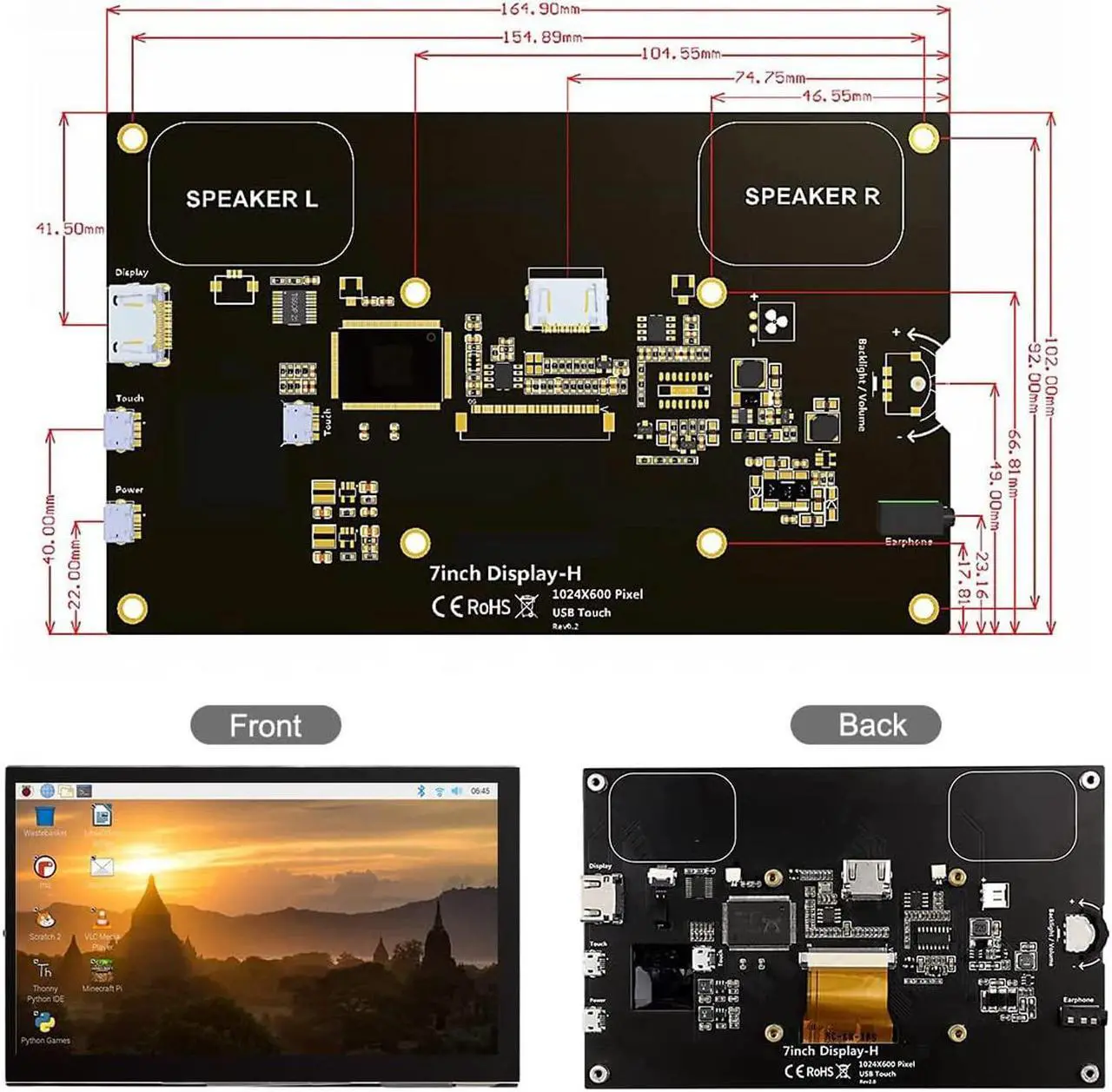 Alt view image 5 of 5 - ELECROW 7 Inch Monitor 1024x600 Portable Touchscreen Monitor for Laptop Compatible with Raspberry Pi Banana Pi Jetson Nano Computer