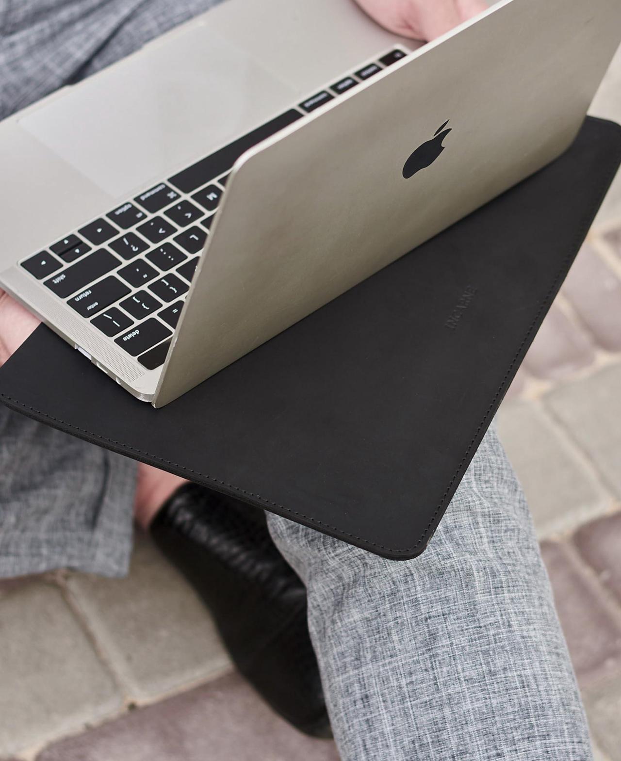 Alt view image 4 of 5 - Leather Laptop Sleeve 13 inch for MacBook Pro | MacBook Air 13 inch Leather Sleeve - Fits MacBook Air & Pro 13" M1 A2337 A2338, M2 A2681, Black