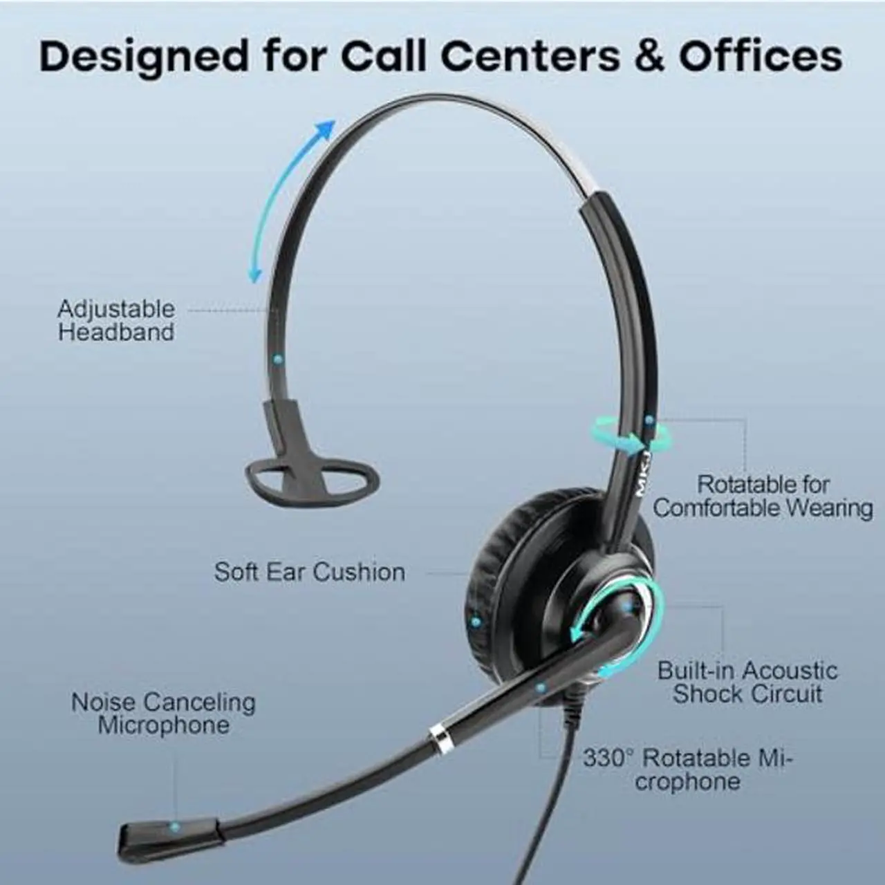 Alt view image 3 of 5 - MKJ USB Headset with Microphone Noise Cancelling for PC, Computer Headset for Call Center & Home Office, Wired Headphones with Mic for Skype, Ms Teams, Zoom, Business, VoIP Softphone
