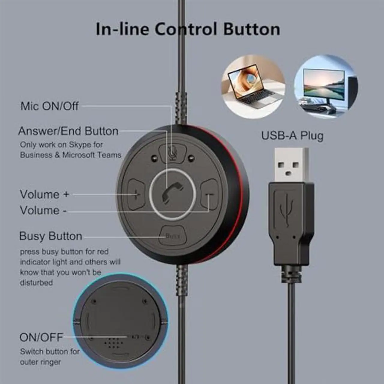 Alt view image 5 of 5 - MKJ USB Headset with Microphone Noise Cancelling for PC, Computer Headset for Call Center & Home Office, Wired Headphones with Mic for Skype, Ms Teams, Zoom, Business, VoIP Softphone