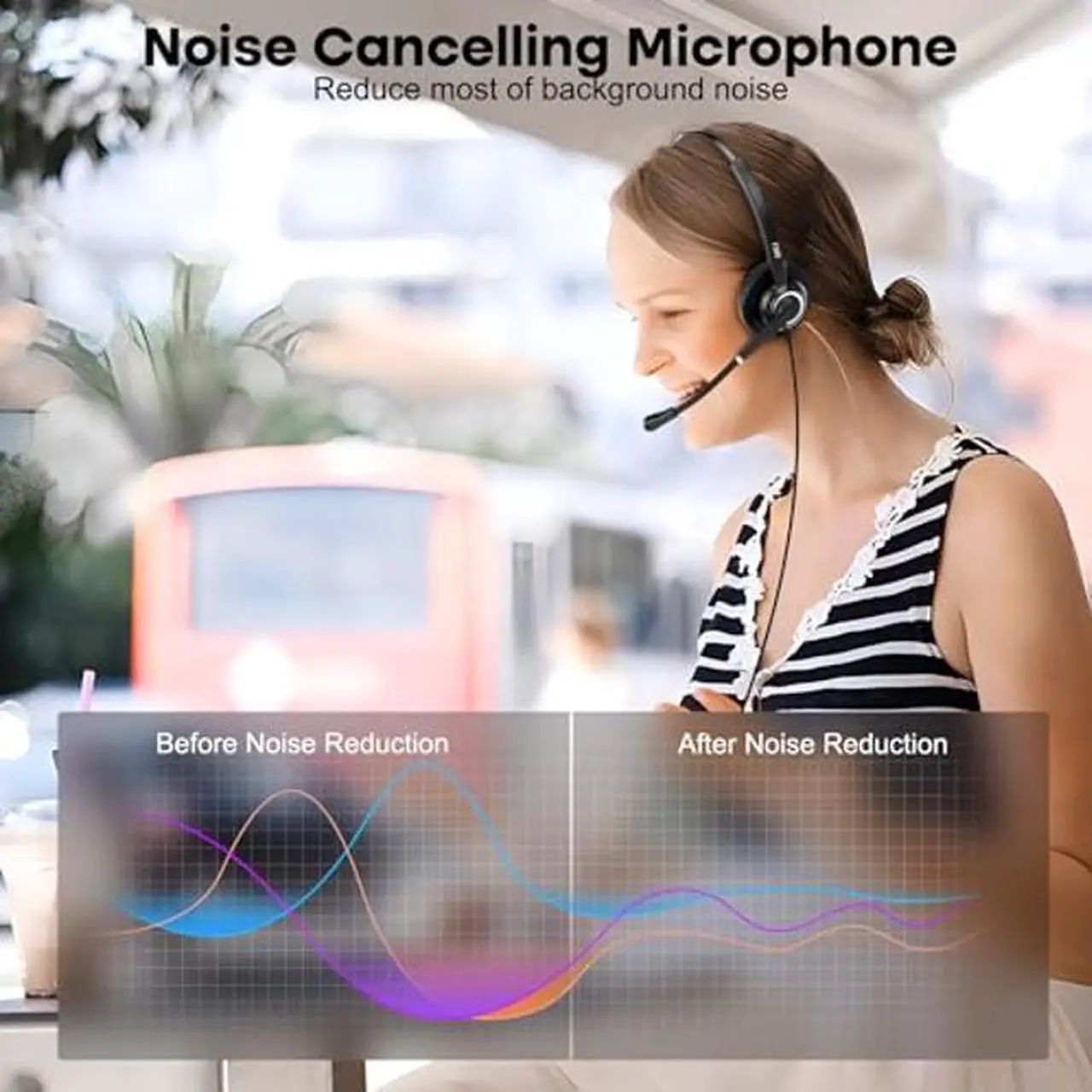 Alt view image 2 of 5 - MKJ USB Headset with Microphone Noise Cancelling for PC, Computer Headset for Call Center & Home Office, Wired Headphones with Mic for Skype, Ms Teams, Zoom, Business, VoIP Softphone