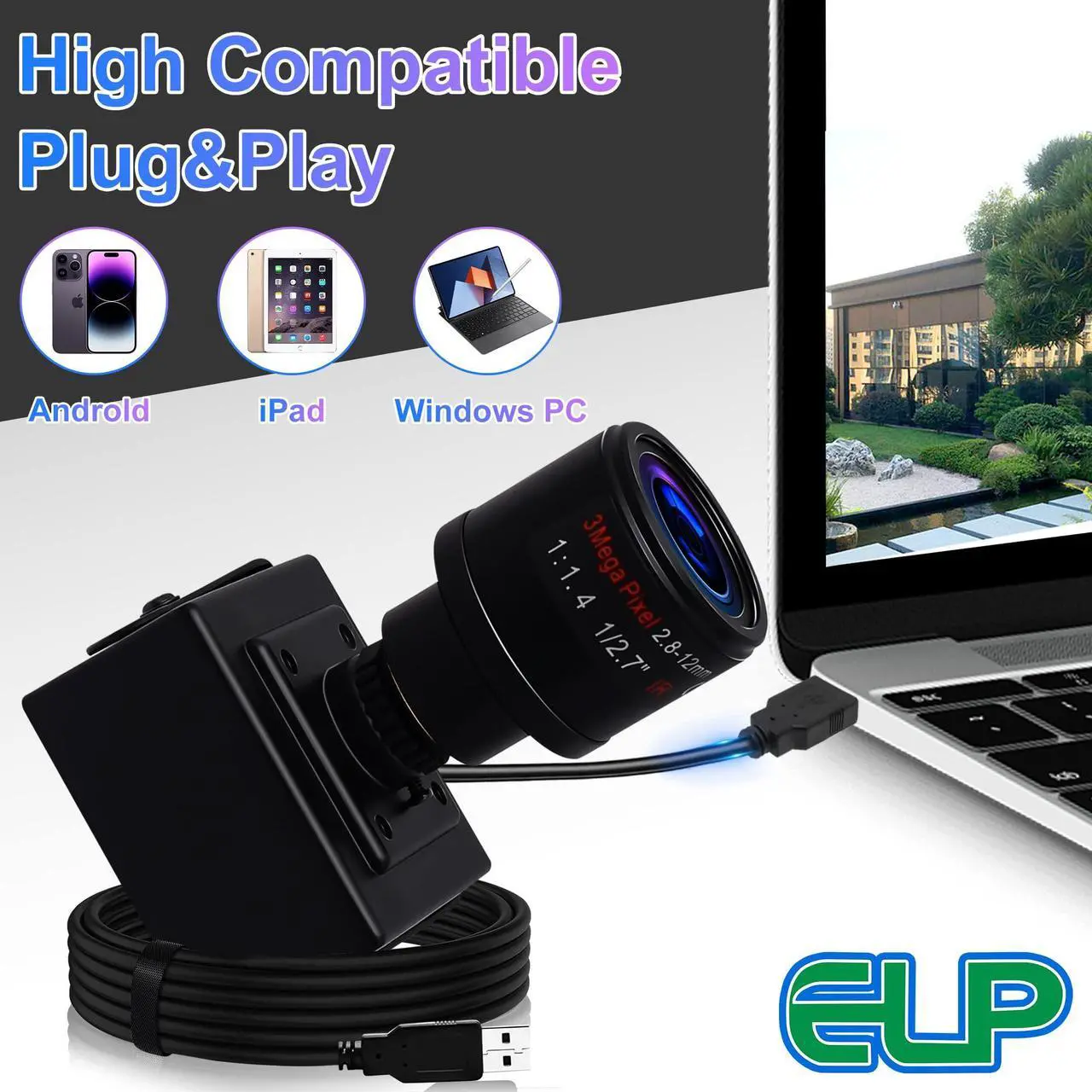 Alt view image 5 of 5 - Varifocal Lens Usb Camera Full HD 2448P Usb Webcam Mini Camera,8 MP High Definition Usb with Cameras,USB2.0 Web Cameras,Plug&Play,2.8-12mm Varifocal Lens USB Cameras with UVC for Android Linux Windows