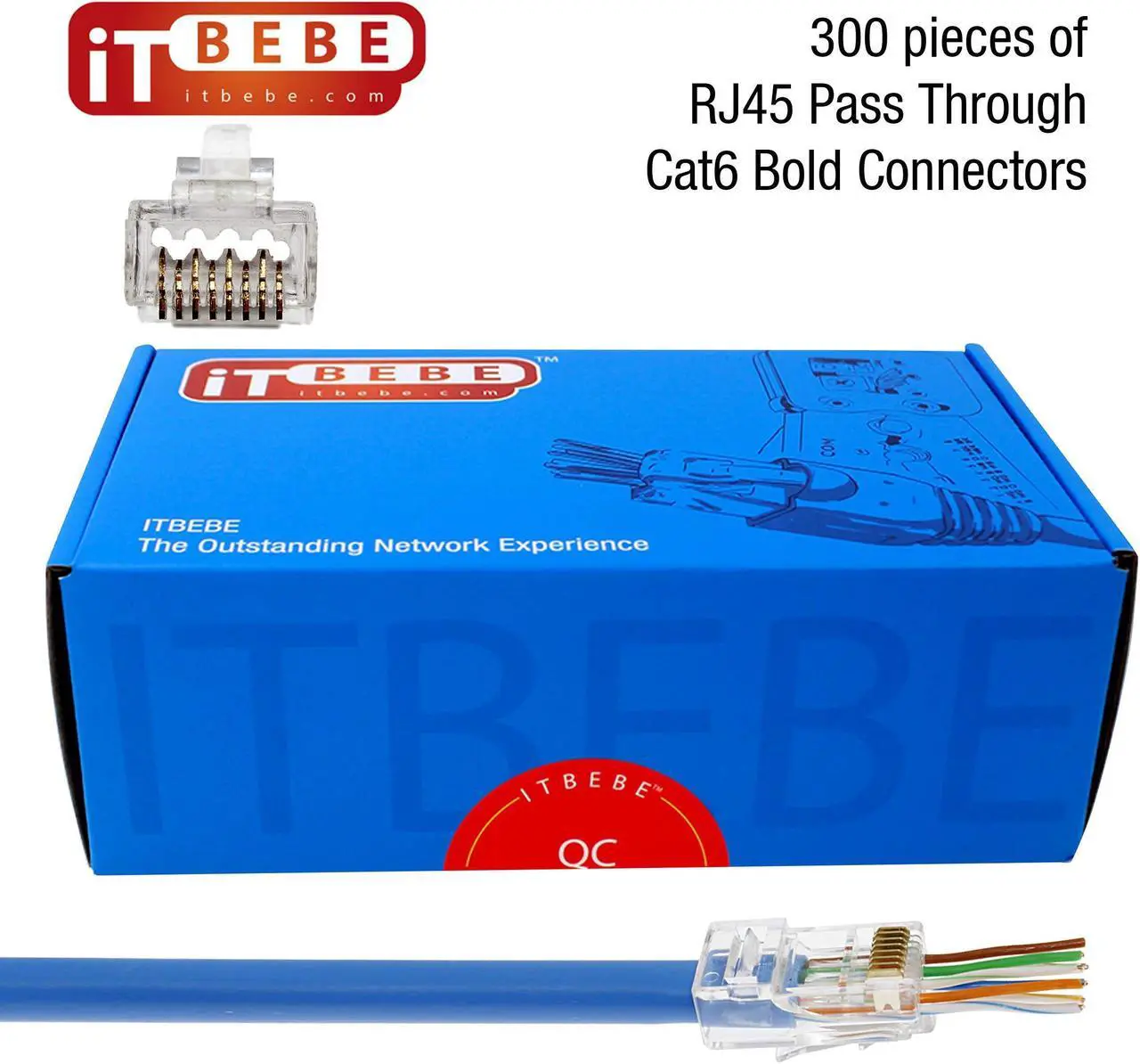Alt view image 3 of 5 - ITBEBE 300 Pieces RJ45 Cat6 cat6a Pass Through Connectors - Gold Plated Transparent Passthrough Ethernet Insert Crimp Connector UTP Network Plug for 23 AWG Cables