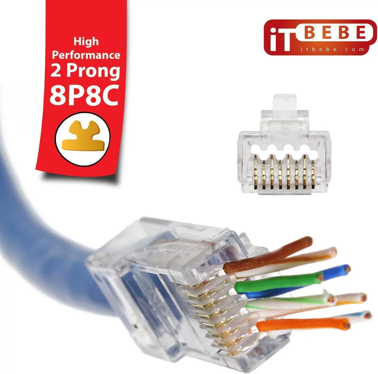 Alt view image 5 of 5 - ITBEBE 300 Pieces RJ45 Cat6 cat6a Pass Through Connectors - Gold Plated Transparent Passthrough Ethernet Insert Crimp Connector UTP Network Plug for 23 AWG Cables