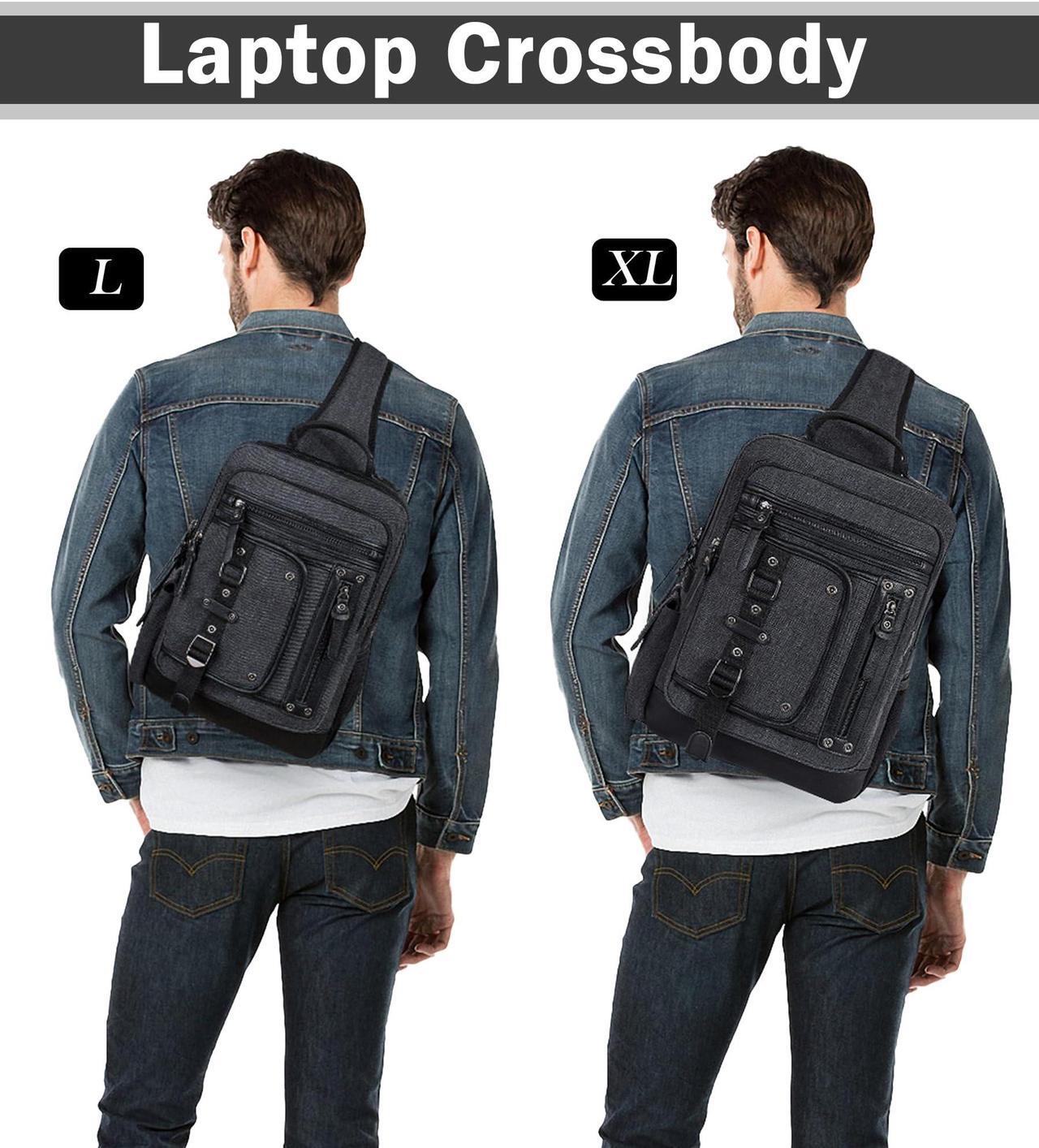 Alt view image 2 of 5 - Schkleier Messenger Bag for Men Canvas Sling Bag Crossbody Backpack Laptop Shoulder Bag Hiking Daypacks Casual Tactical