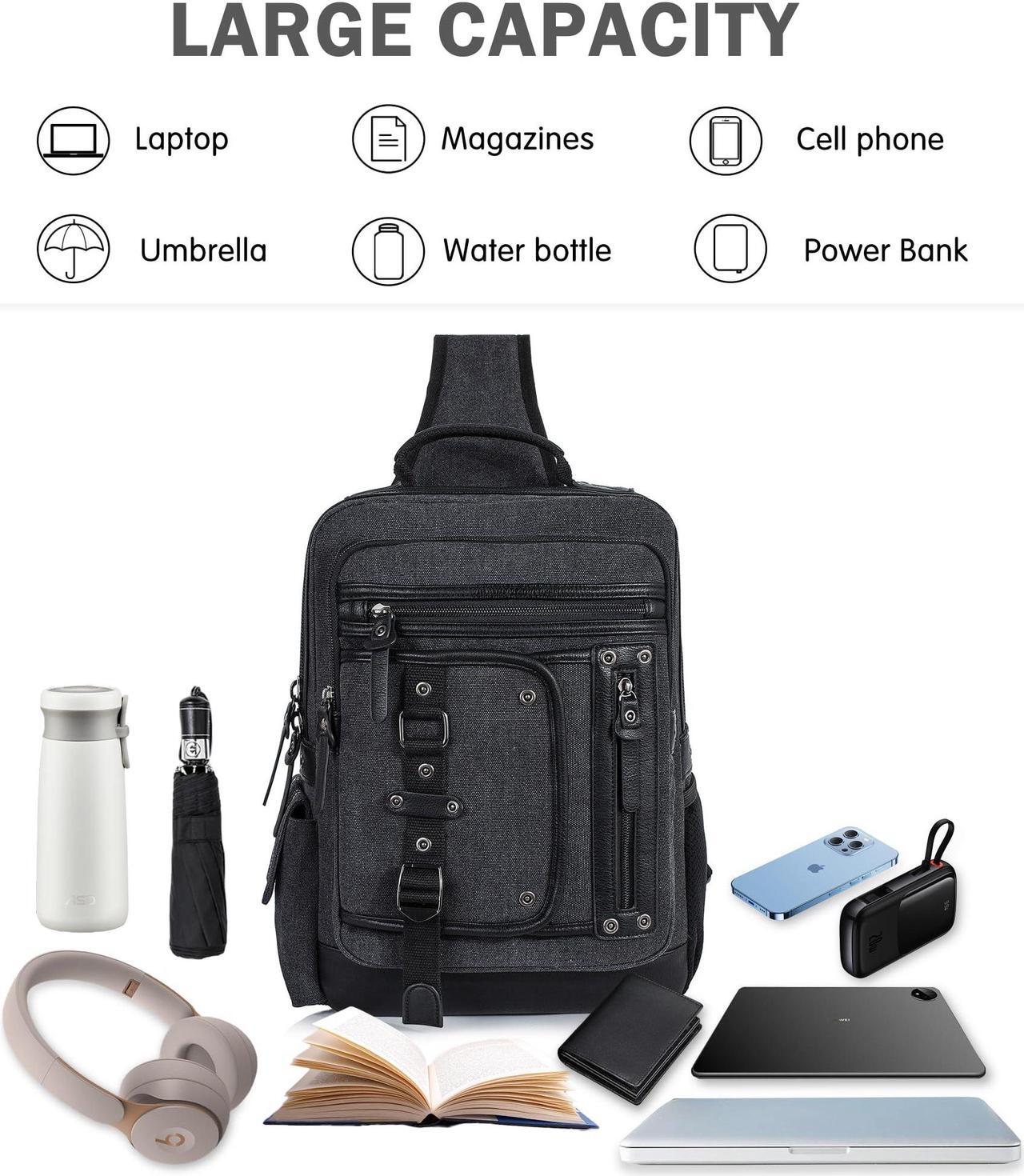 Alt view image 4 of 5 - Schkleier Messenger Bag for Men Canvas Sling Bag Crossbody Backpack Laptop Shoulder Bag Hiking Daypacks Casual Tactical