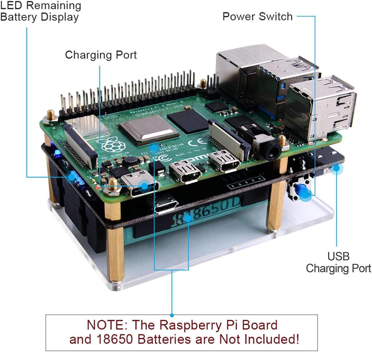 Alt view image 2 of 5 - MakerHawk Raspberry Pi UPS Power Supply Uninterruptible UPS HAT 18 650 Battery Charger Power Bank Power Management Expansion Board 5V for Raspberry Pi 4 Model B / 3B + / 3B (Not include battery)