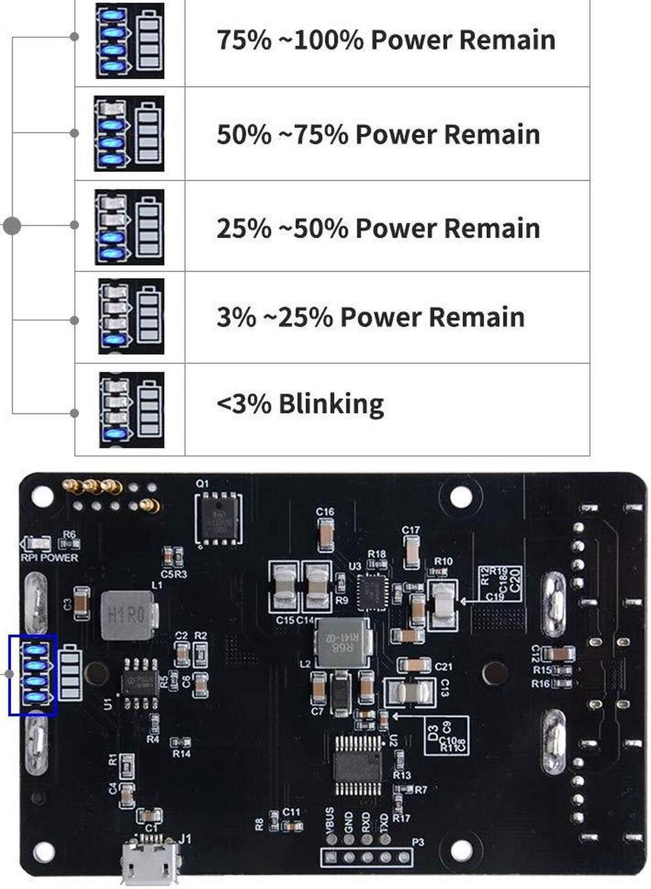 Alt view image 5 of 5 - MakerHawk Raspberry Pi UPS Power Supply Uninterruptible UPS HAT 18 650 Battery Charger Power Bank Power Management Expansion Board 5V for Raspberry Pi 4 Model B / 3B + / 3B (Not include battery)