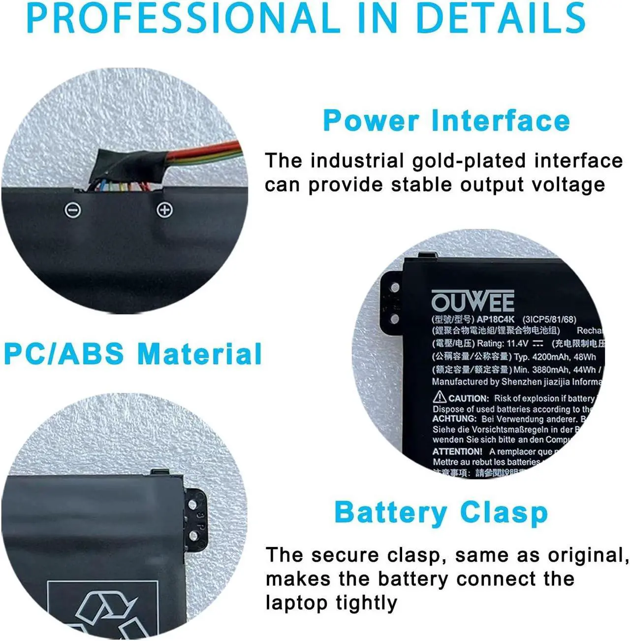 Alt view image 4 of 5 - OUWEE AP18C4K Laptop Battery Compatible with ACER Aspire 5 A515-43 Spin 3 SP314-54N Series Notebook 11.4V 4200mAh 48Wh
