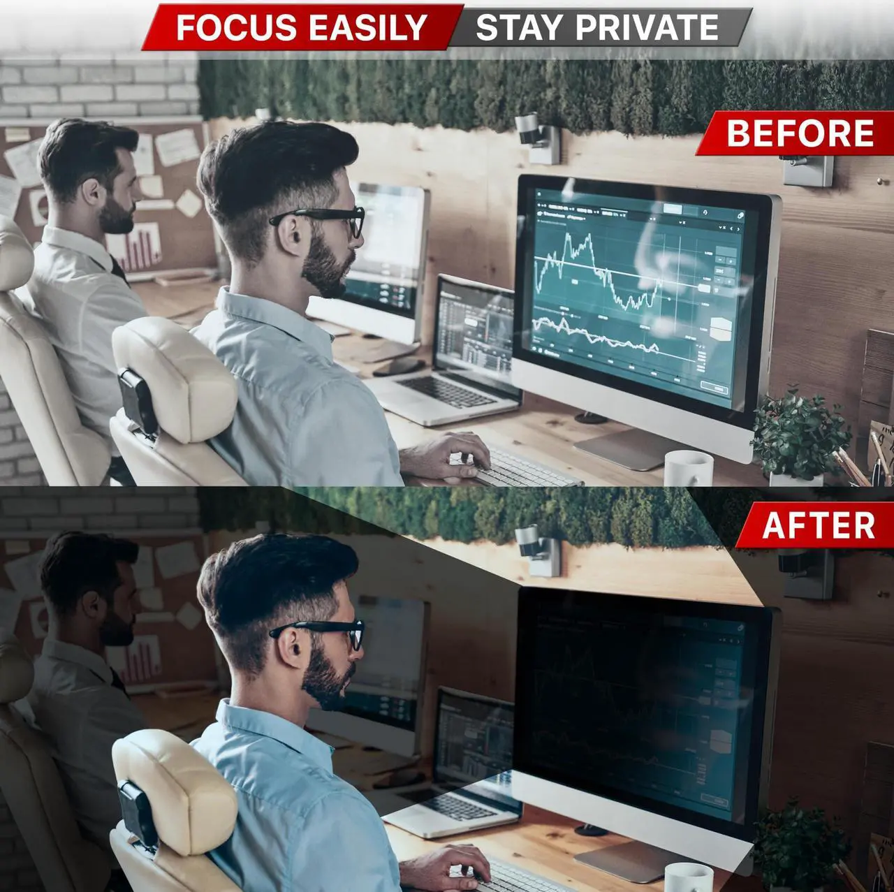 Alt view image 2 of 5 - 23.8 Inch 16:9 and 27 Inch 16:9 Computer Privacy Screen Filters for Widescreen Monitors - Anti-Glare - Anti-Scratch Protector Film for Data Confidentiality - Desktop Privacy Screen Bundle