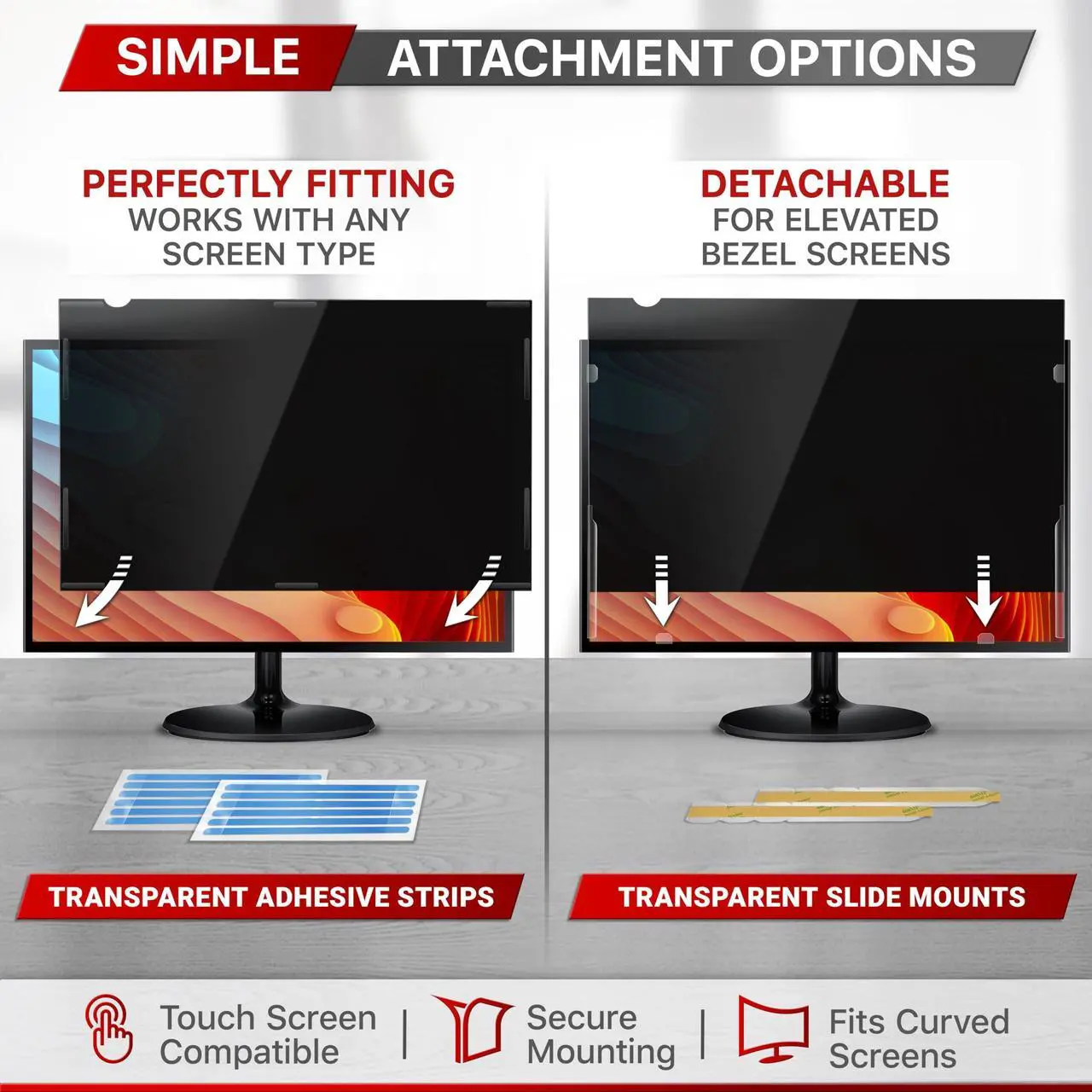 Alt view image 5 of 5 - 23.8 Inch 16:9 and 27 Inch 16:9 Computer Privacy Screen Filters for Widescreen Monitors - Anti-Glare - Anti-Scratch Protector Film for Data Confidentiality - Desktop Privacy Screen Bundle