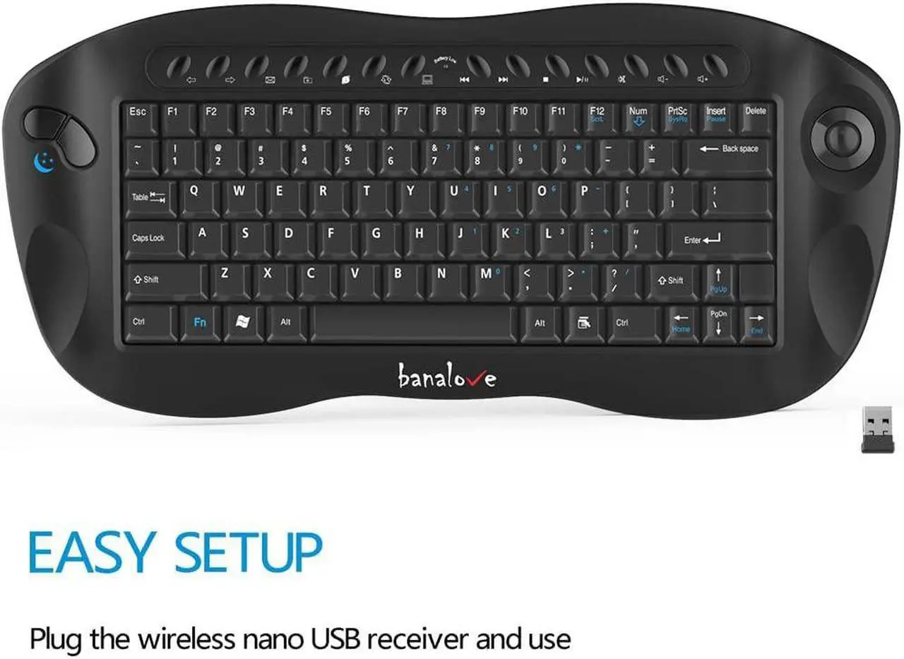 Alt view image 2 of 5 - Wireless Keyboard with Trackball Mouse, 2.4G Handheld Multimedia Keyboard Built in Trackball, Scroll Wheel & Hotkeys for HTPC, TV Box, Laptop, Desktop, Compatible with Windows, Mac, Android (Black)