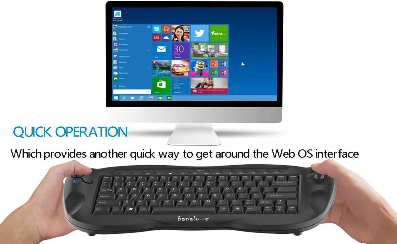 Alt view image 3 of 5 - Wireless Keyboard with Trackball Mouse, 2.4G Handheld Multimedia Keyboard Built in Trackball, Scroll Wheel & Hotkeys for HTPC, TV Box, Laptop, Desktop, Compatible with Windows, Mac, Android (Black)
