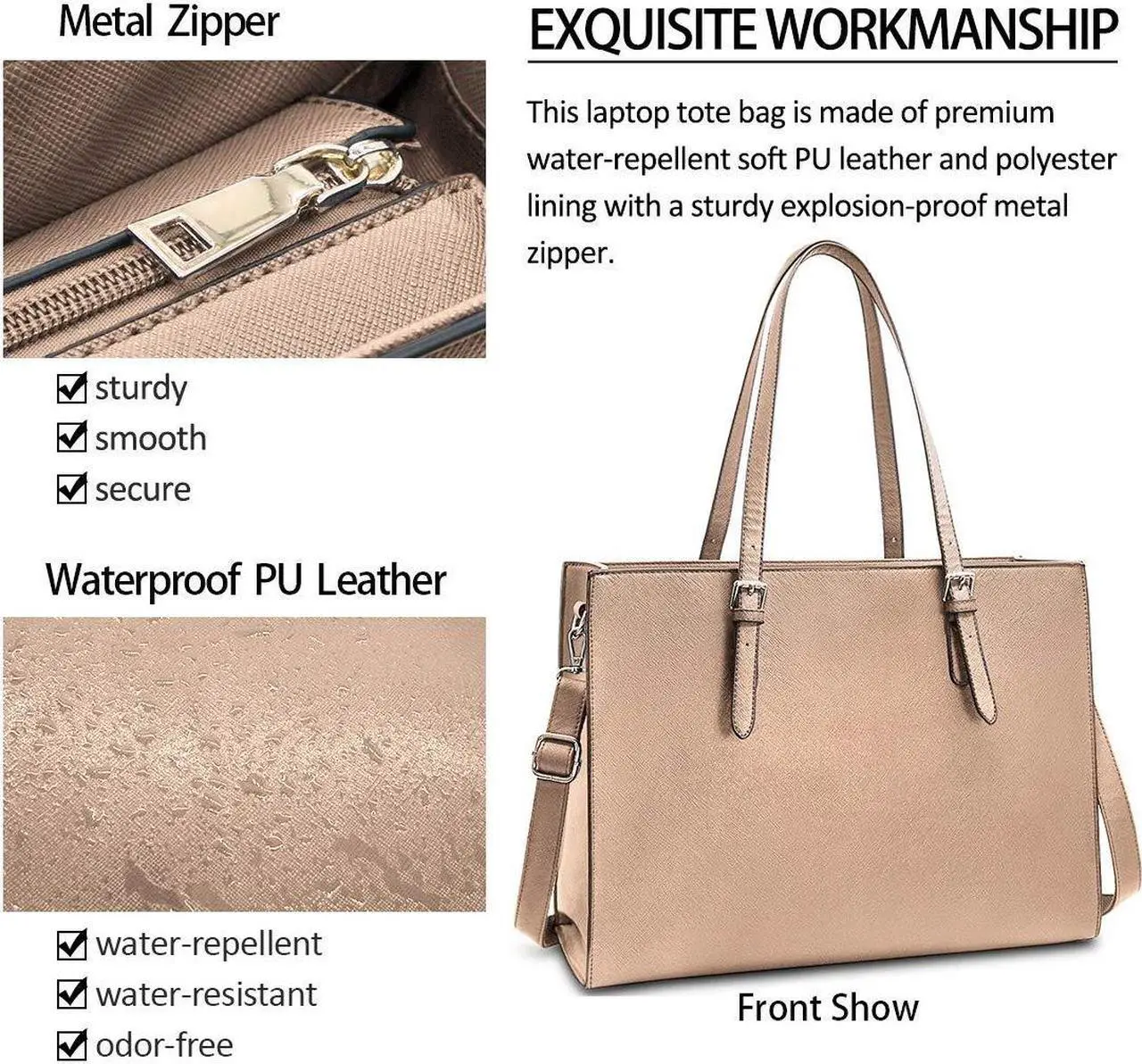 Alt view image 2 of 5 - Laptop Bag for Women Waterproof Lightweight Leather 15.6 Inch Computer Tote Bag Business Office Briefcase Large Capacity Handbag Shoulder Bag Professional Office Work Bag Khaki