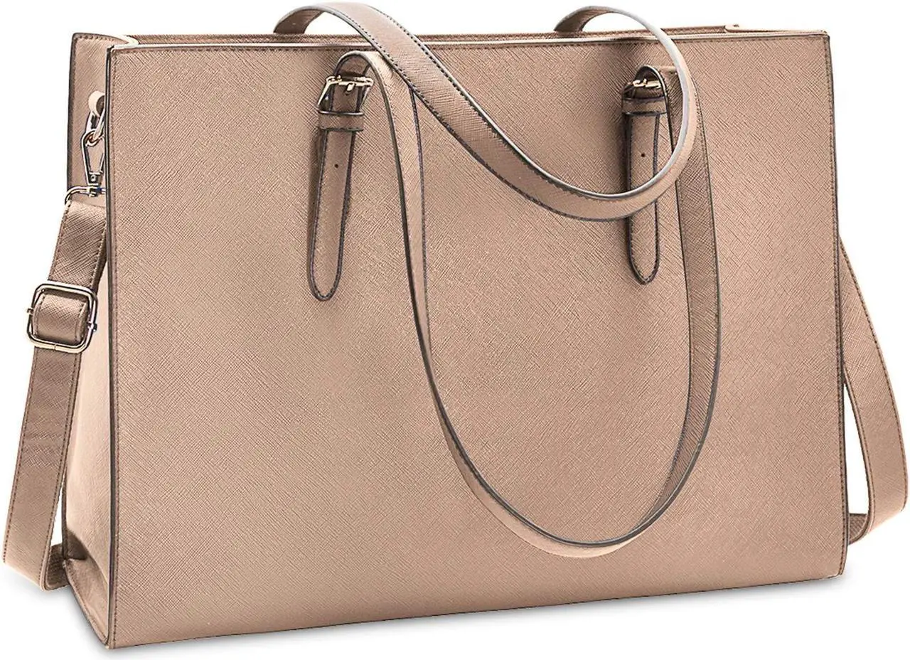 Main image of Laptop Bag for Women Waterproof Lightweight Leather 15.6 Inch Computer Tote Bag Business Office Briefcase Large Capacity Handbag Shoulder Bag Professional Office Work Bag Khaki