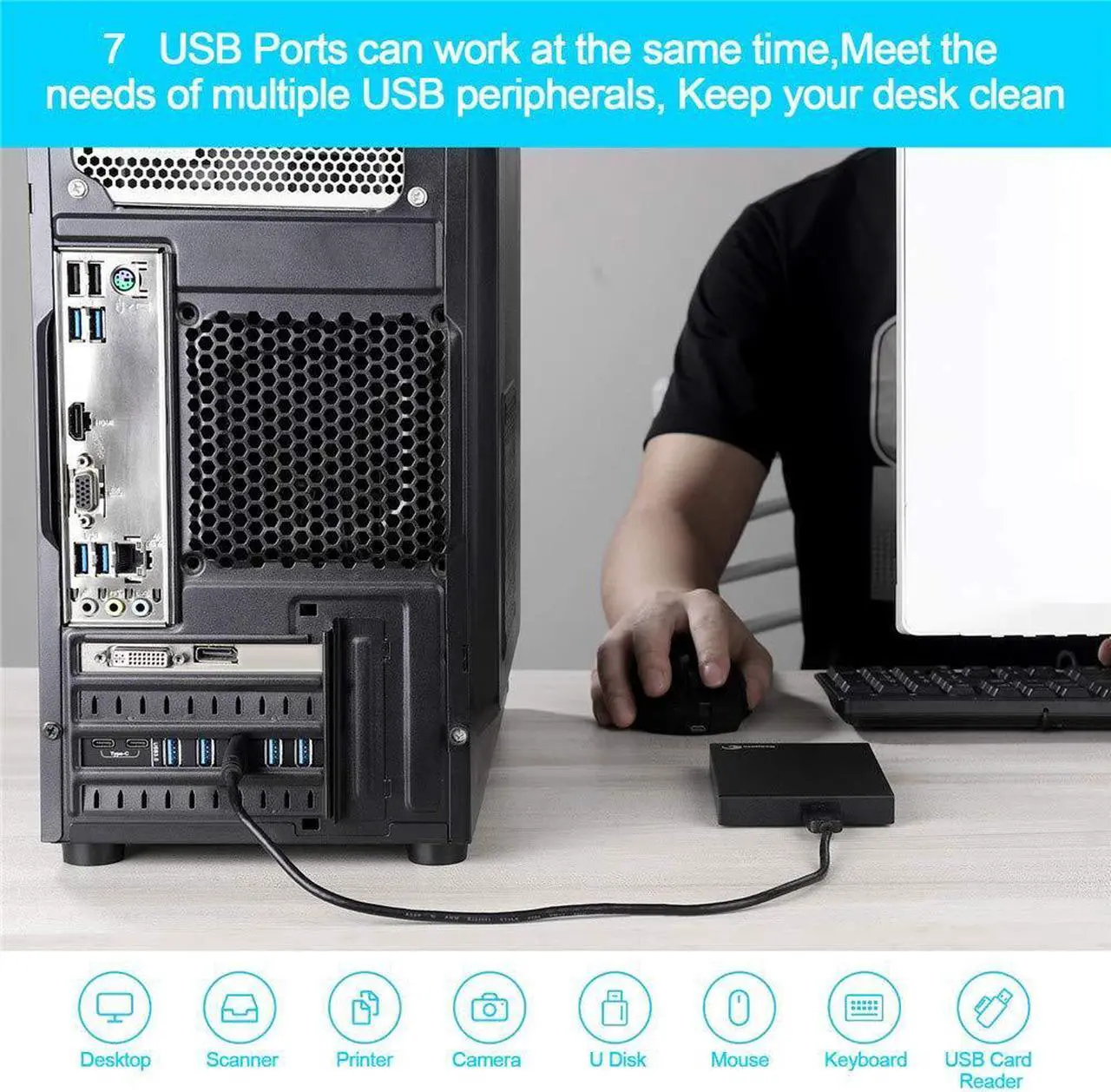 Alt view image 4 of 5 - PCI-E to USB 3.0 7-Port(2X USB-C - 5X Type-A) Expansion Card,PCI Express USB Add in Card, Internal USB3 Hub Converter for Desktop PC Adapter Support Windows 10/8/7/XP and MAC OS 10.8.2 Above