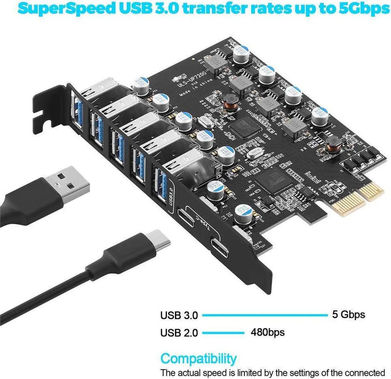 Alt view image 5 of 5 - PCI-E to USB 3.0 7-Port(2X USB-C - 5X Type-A) Expansion Card,PCI Express USB Add in Card, Internal USB3 Hub Converter for Desktop PC Adapter Support Windows 10/8/7/XP and MAC OS 10.8.2 Above