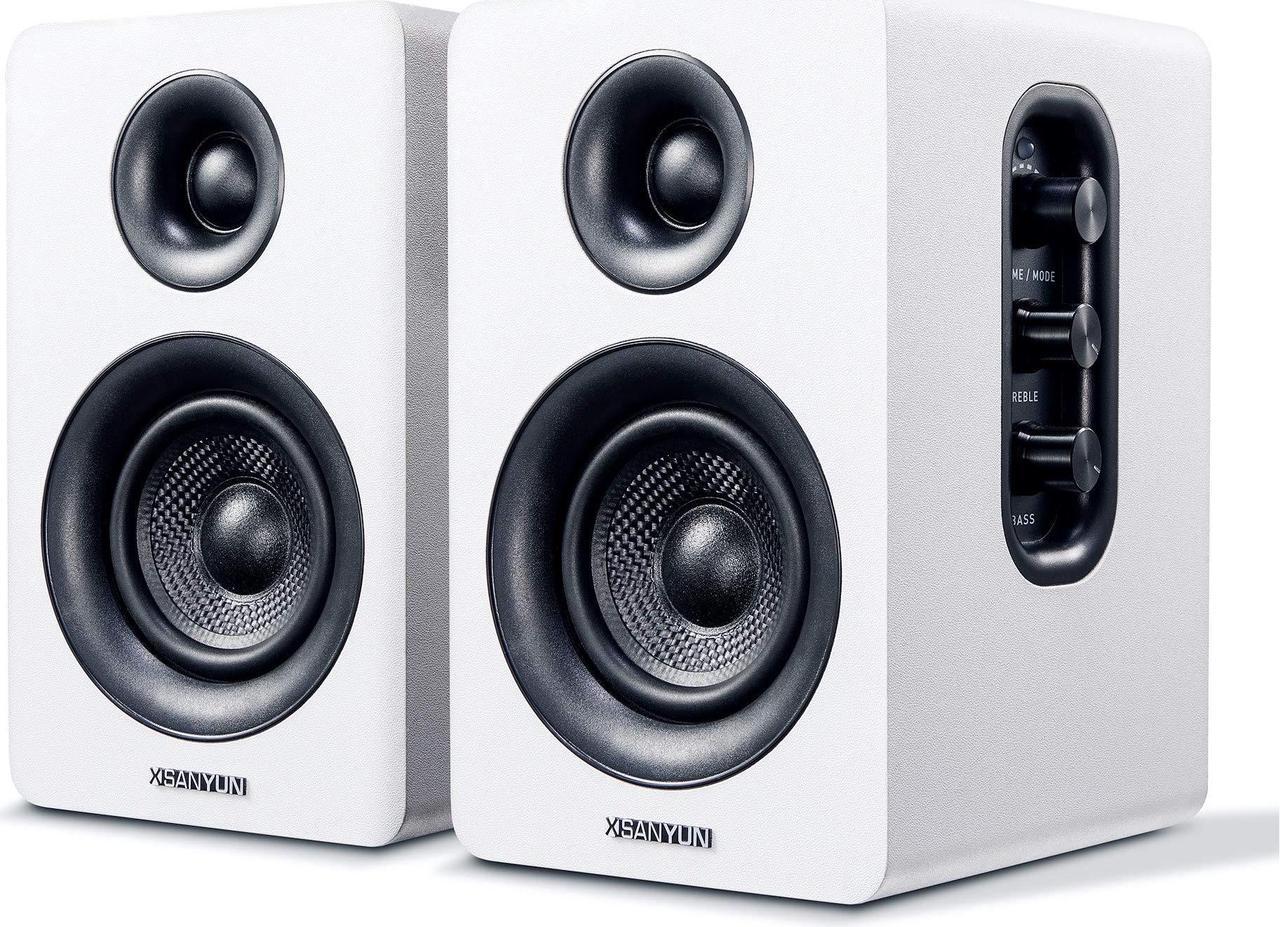 Main image of Sanyun SW208 3" Active Bluetooth 5.0 Bookshelf Speakers - 60W Carbon Fiber Speaker Unit - Built-in 24bit DAC Dynamic 3D Surround Sound 2.0 Computer PC Monitor Gaming (Pair, White)