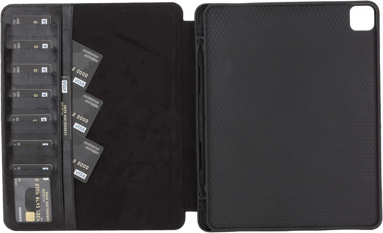 Alt view image 4 of 5 - VENITO Parma Premium Leather Case for iPad Pro 12.9 Inch 5th/4th Generation with Pencil Holder, Handmade, Kickstand, Detachable Wallet, Full-Grain Leather, Compatible with Apple Pencil, Rustic Black