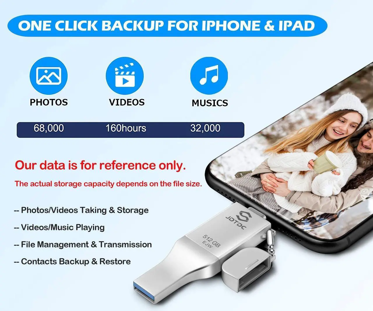 Alt view image 4 of 5 - 512GB Apple MFi Certified iPhone-Photo-Stick, 3 in 1 USB3.0 iOS-Flash-Drive, Photo-Stick-for-iPhone, iPhoto Memory-Stick Thumb Drives for iPhone Backup Memory Stick for iPhone, iPad, Type-C Phone, PC