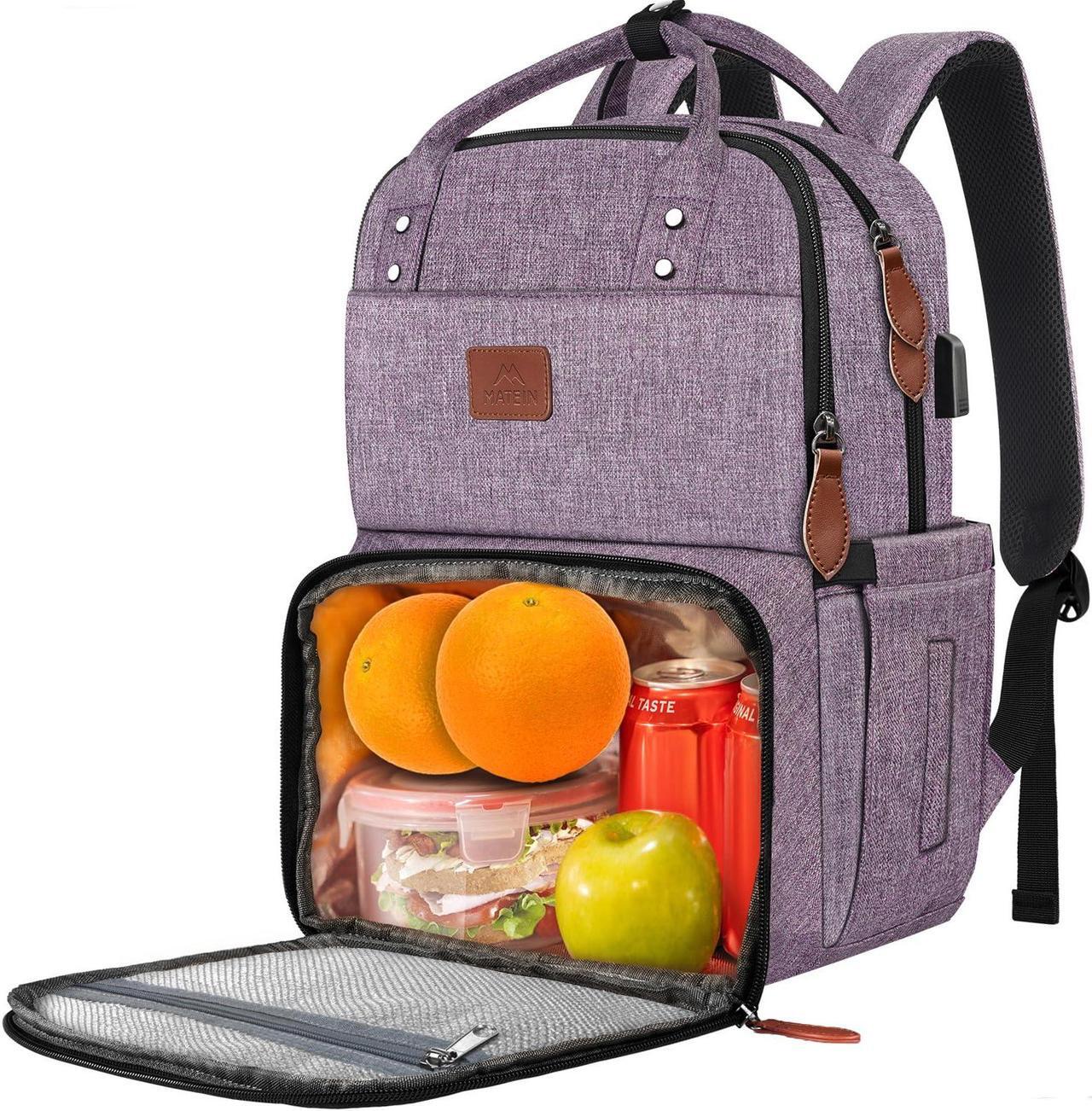 Main image of MATEIN Laptop Backpack with Lunch Box, Insulated Women Backpacks with Cooler Compartment, 15.6 inch Water Resistent Tote Food Bag with USB Charging Port for College Beach Camping Picnics Hiking