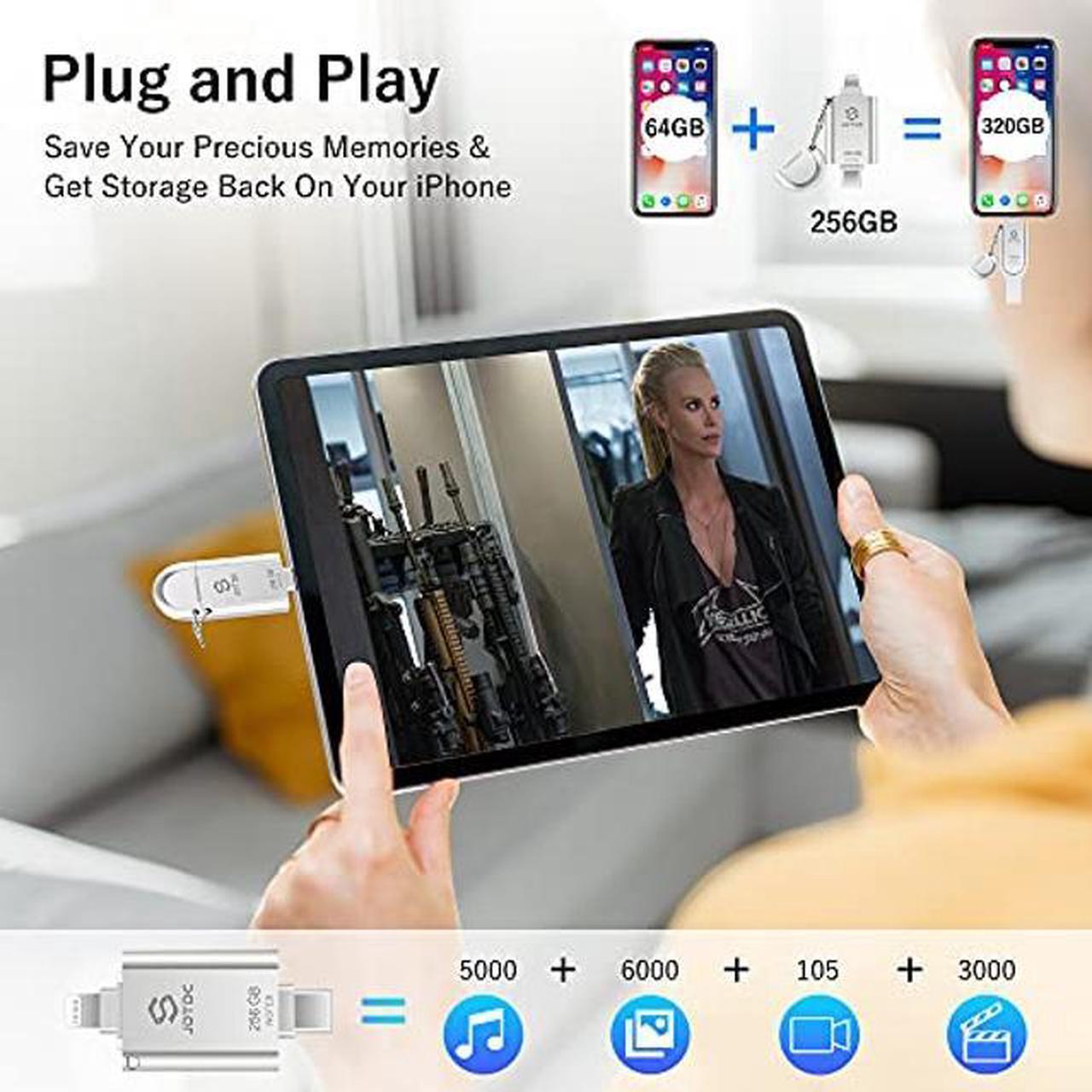 Alt view image 5 of 5 - Apple MFi Certified 256GB Photo-Stick-for-iPhone-USB-Flash-Drives Photo Storage Stick for iPhone 15/14/13/12 USB C Thumb-Drive External-Storage-Mobile-for-Android iPad Flash Drive Photo Transfer Stick