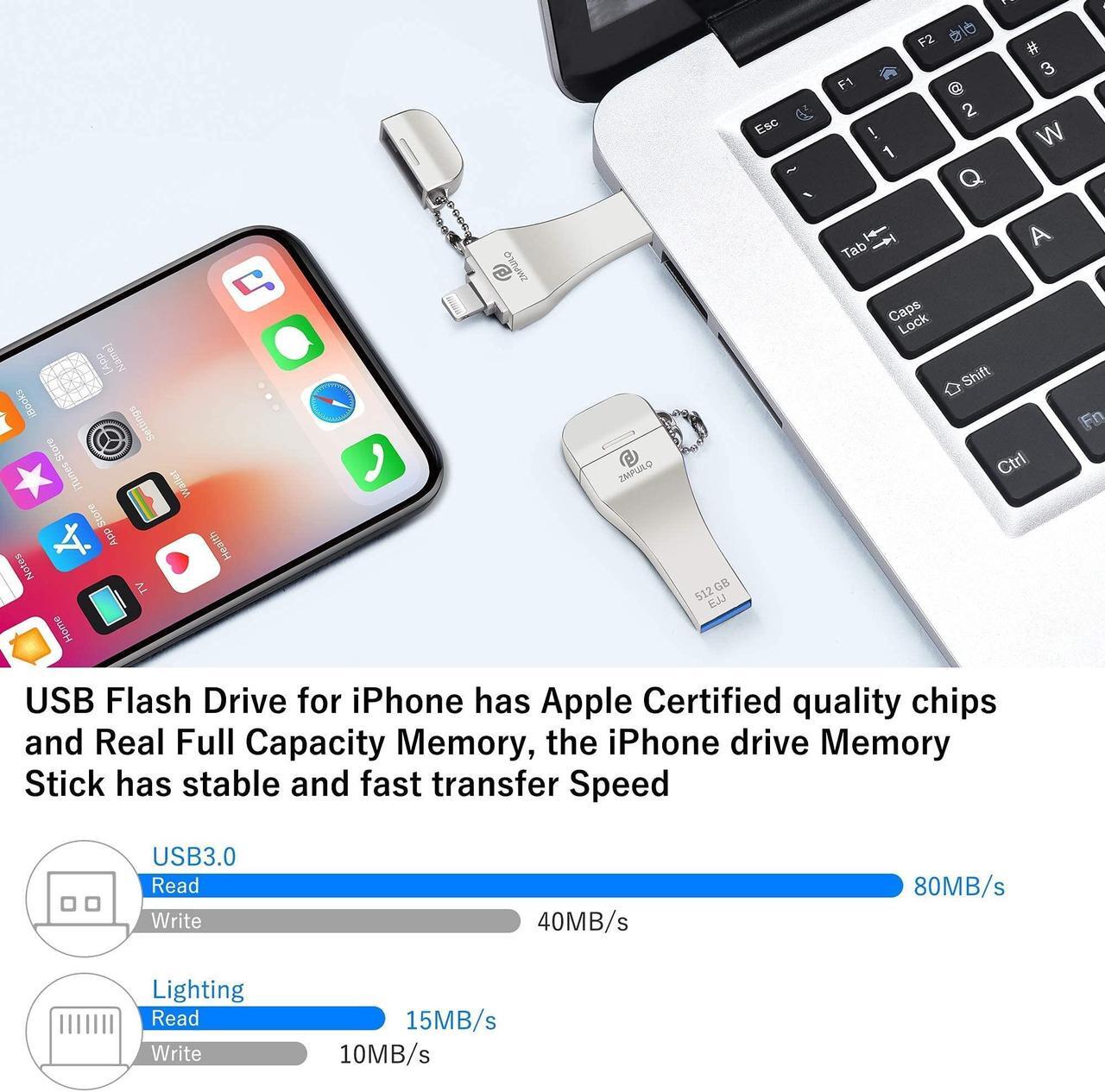 Alt view image 3 of 5 - PL ZMPWLQ iPhone-Photo-Stick 256GB+512GB iOS MFi iPhone-Thumb-Drive External-iPhone-Storage USB-Flash-Drive-for-iPhone Backup Storage iPad Photo Storage Device Memory Stick for iPhone iPad PC