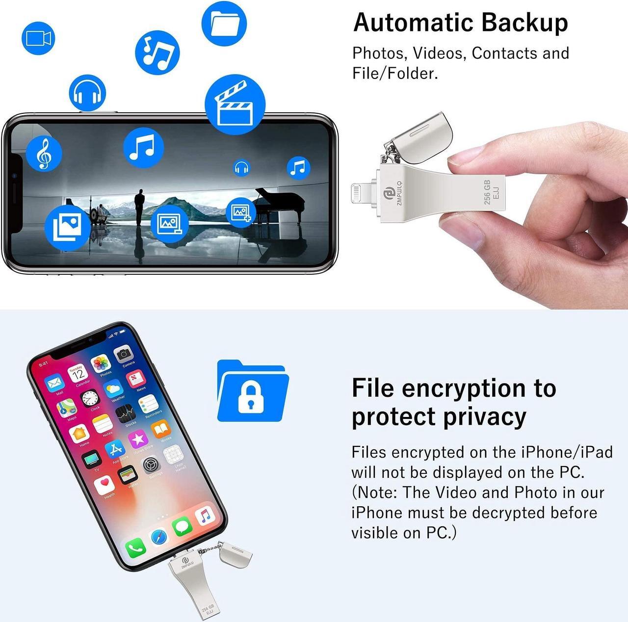 Alt view image 4 of 5 - PL ZMPWLQ iPhone-Photo-Stick 256GB+512GB iOS MFi iPhone-Thumb-Drive External-iPhone-Storage USB-Flash-Drive-for-iPhone Backup Storage iPad Photo Storage Device Memory Stick for iPhone iPad PC