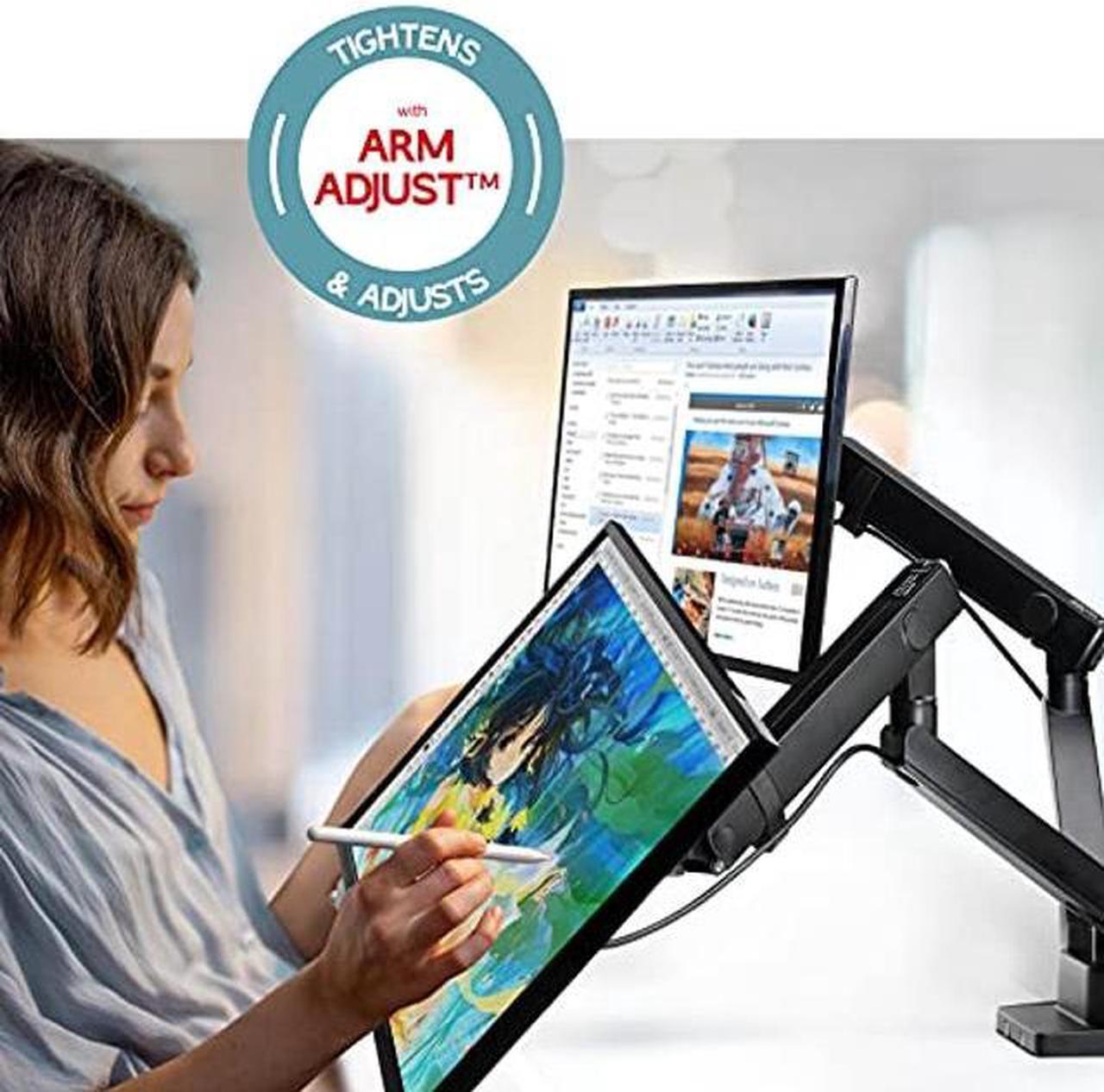 Alt view image 2 of 5 - Dual Monitor Arm, Dual Monitor Mount, Dual Monitor Desk Mount up to 32 Inch Computer Screens, Dual Monitor Stand VESA Mount, Monitor Mount & Monitor Arms for 2 Monitors, Computer Monitor Arms in Black