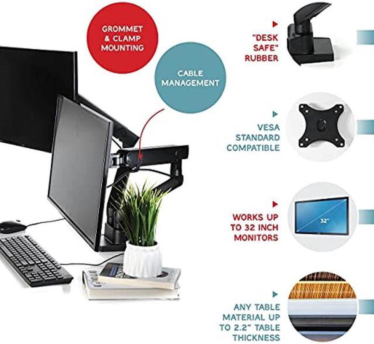 Alt view image 5 of 5 - Dual Monitor Arm, Dual Monitor Mount, Dual Monitor Desk Mount up to 32 Inch Computer Screens, Dual Monitor Stand VESA Mount, Monitor Mount & Monitor Arms for 2 Monitors, Computer Monitor Arms in Black