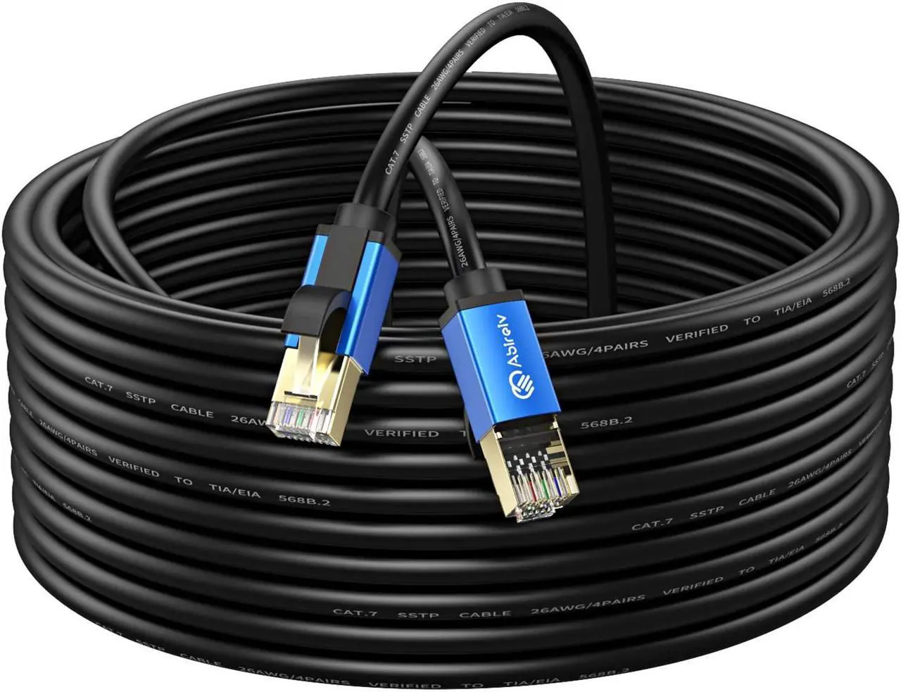 Main image of Abireiv Cat7 Ethernet Cable 150ft, Cat7 Outdoor Cable Triple Shielding SSTP 10Gbps 600MHz Ethernet Patch Cable for Modem Router LAN RJ45, UV/Water Proof, Direct Burial, PE Jacket