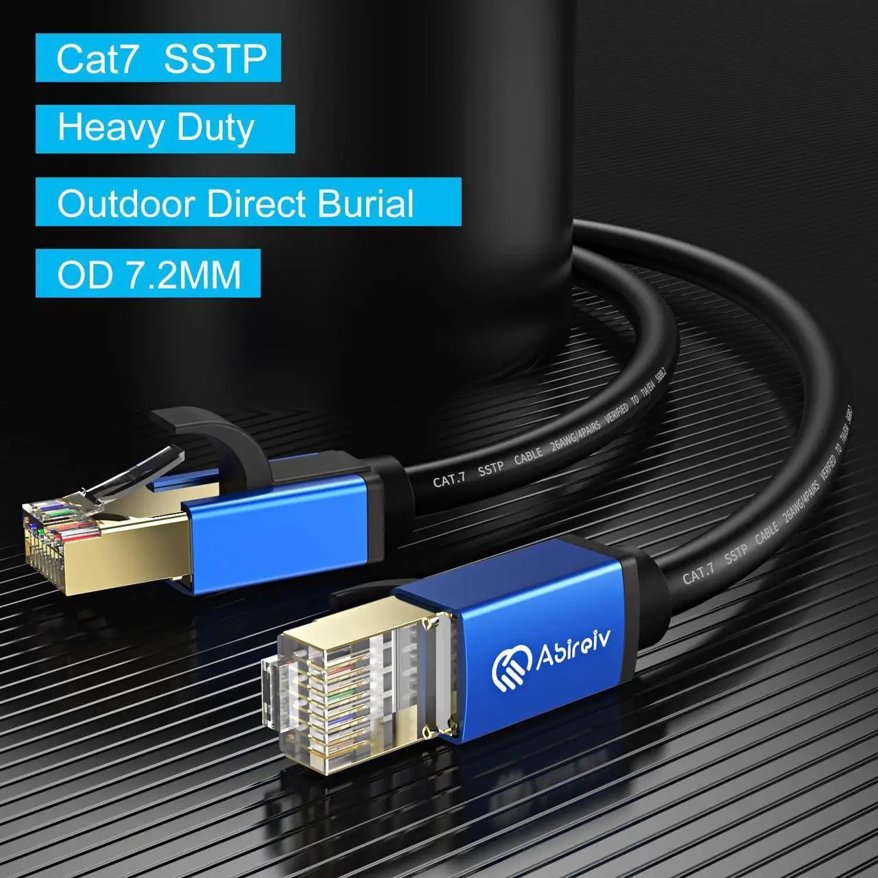 Alt view image 2 of 5 - Abireiv Cat7 Ethernet Cable 150ft, Cat7 Outdoor Cable Triple Shielding SSTP 10Gbps 600MHz Ethernet Patch Cable for Modem Router LAN RJ45, UV/Water Proof, Direct Burial, PE Jacket