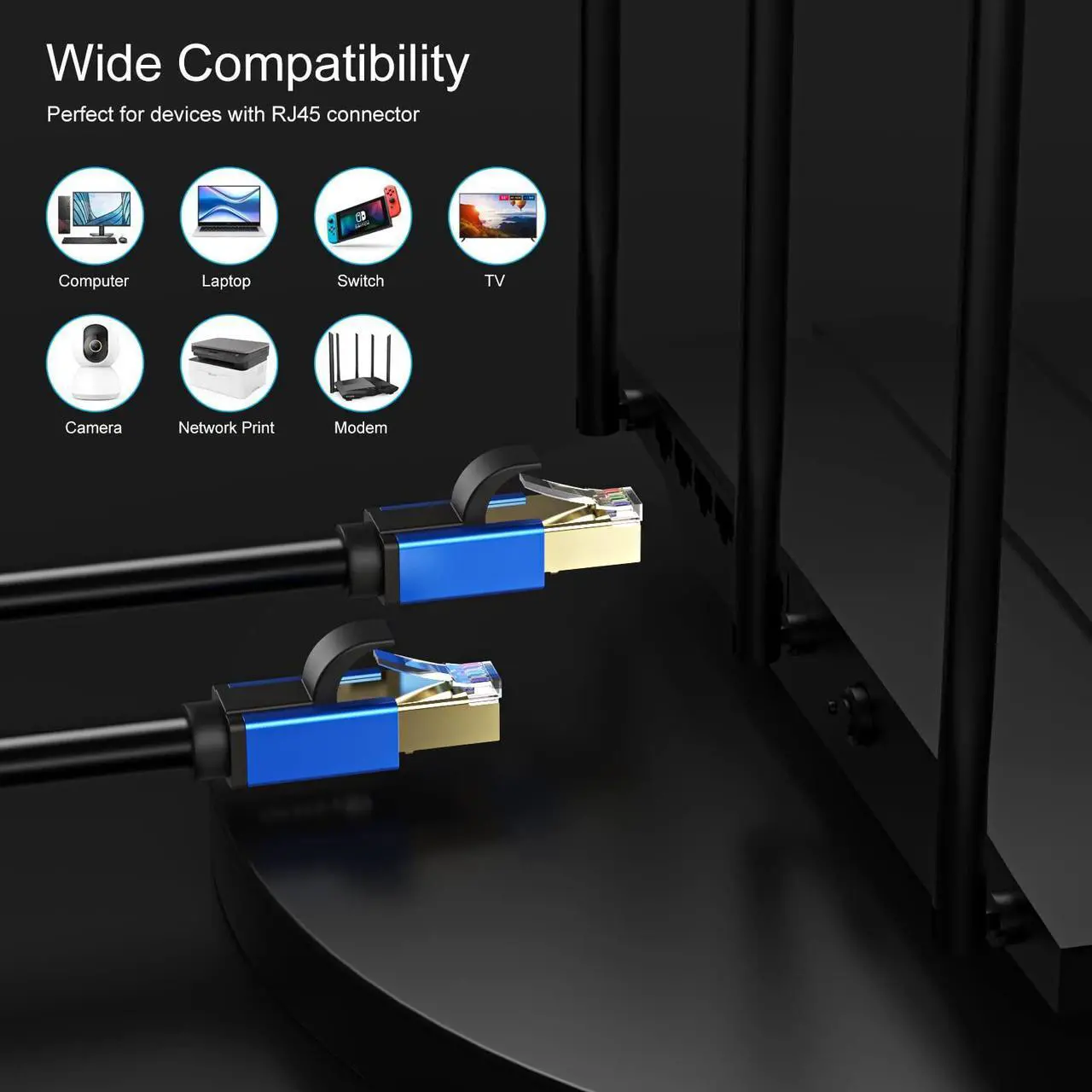 Alt view image 5 of 5 - Abireiv Cat7 Ethernet Cable 150ft, Cat7 Outdoor Cable Triple Shielding SSTP 10Gbps 600MHz Ethernet Patch Cable for Modem Router LAN RJ45, UV/Water Proof, Direct Burial, PE Jacket