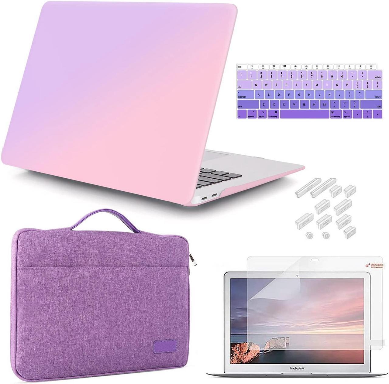 Main image of iCasso Compatible with MacBook Air 13 inch Case 2020 2019 2018 Release A2337 M1 A2179 A1932, Plastic Hard Case Shell, Sleeve Bag, Screen Protector, Keyboard Cover and Dust Plug (Gradient Purple)