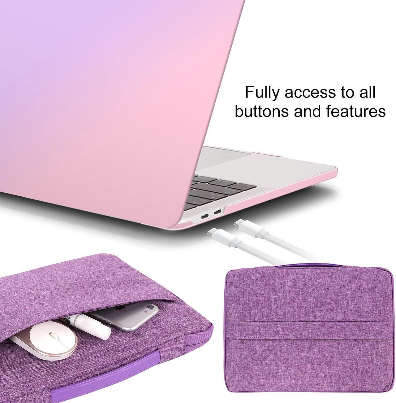Alt view image 4 of 5 - iCasso Compatible with MacBook Air 13 inch Case 2020 2019 2018 Release A2337 M1 A2179 A1932, Plastic Hard Case Shell, Sleeve Bag, Screen Protector, Keyboard Cover and Dust Plug (Gradient Purple)