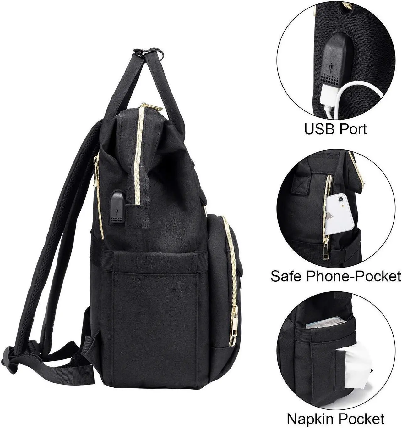 Alt view image 5 of 5 - LOVEVOOK Nurse Backpack Laptop Backpack for Women with Stethoscope Case & USB Charging Port Anti Theft Travel Backpacks Doctor Bag Fits 15.6 Inch Laptop and Notebook, Black