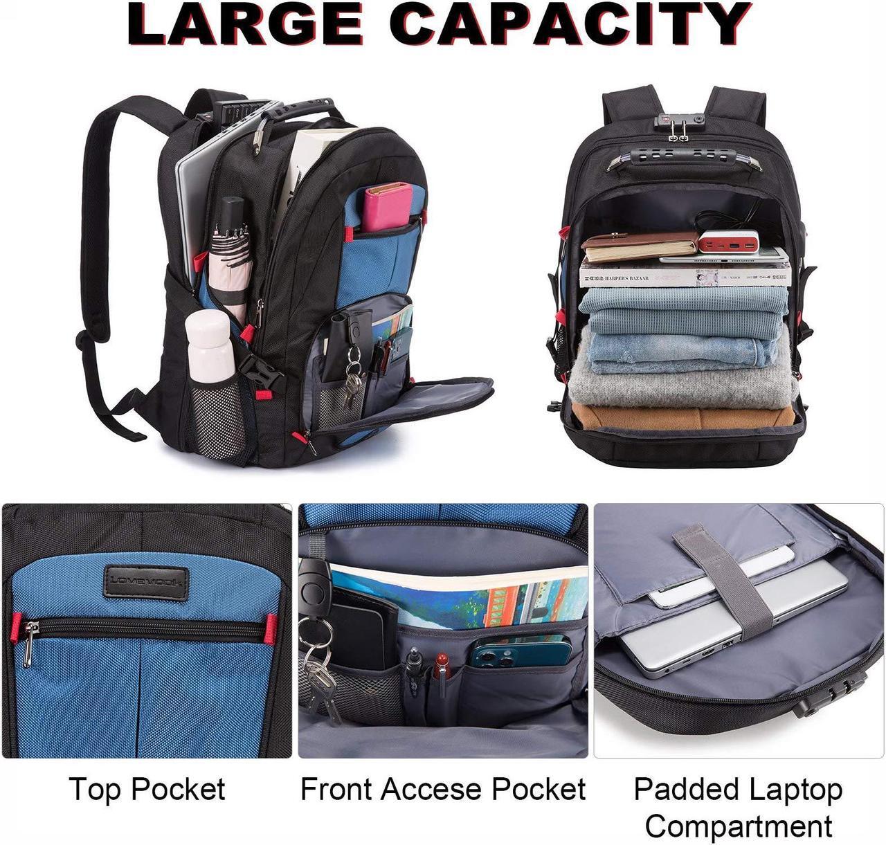 Alt view image 3 of 5 - LOVEVOOK Travel Laptop Backpack Waterproof Anti Theft Backpack with Lock and USB Charging Port Large Computer Business Backpack for Men Women College Backpack (15.6 inch, Blue)