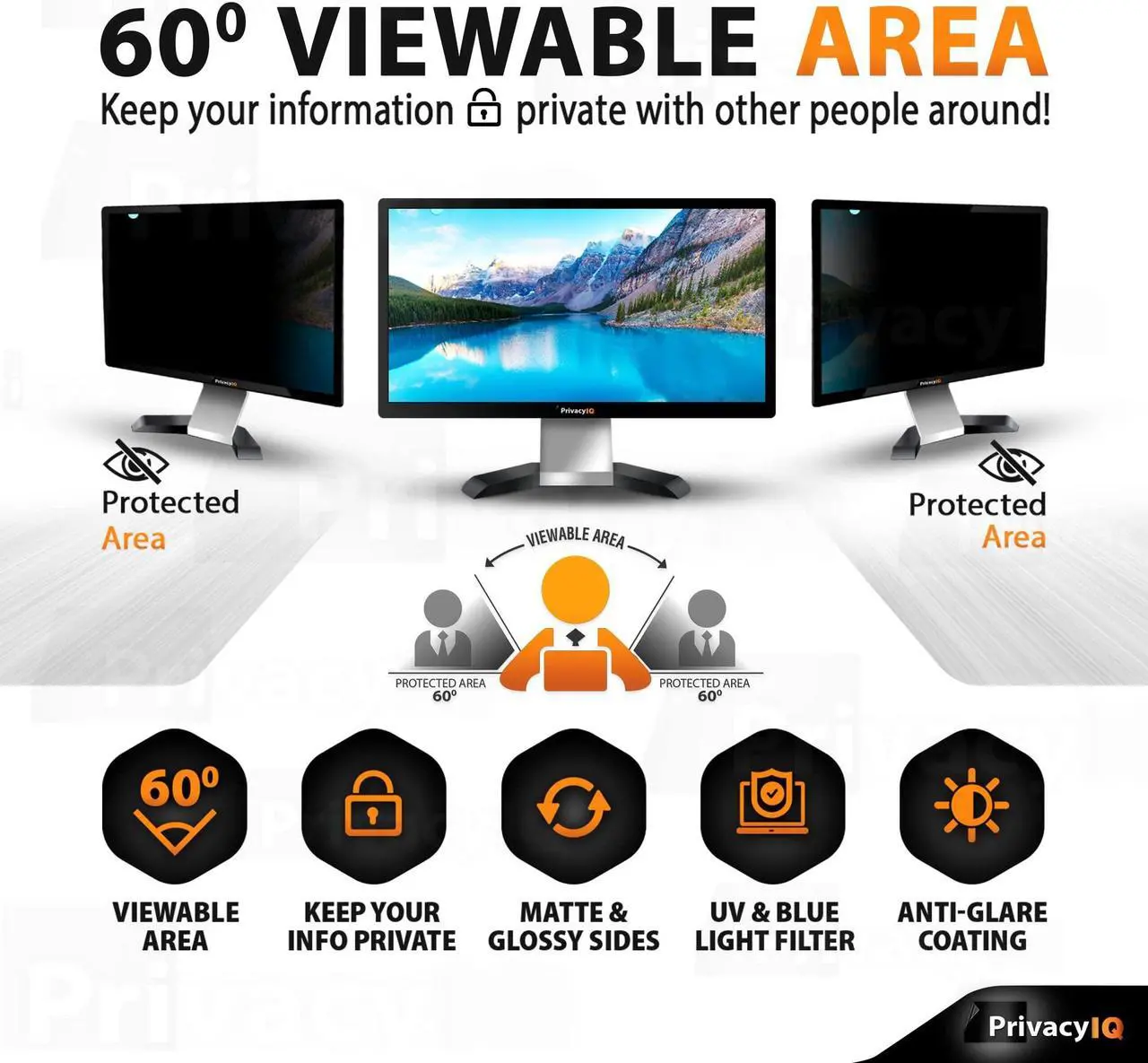 Alt view image 4 of 5 - Privacy IQ 27" Inch 16:9 (2 Pack) Monitor Privacy Screen-Filter for 60 Degree Privacy, Advanced Anti-Glare, UV Light Reduction & Blue Light Filter