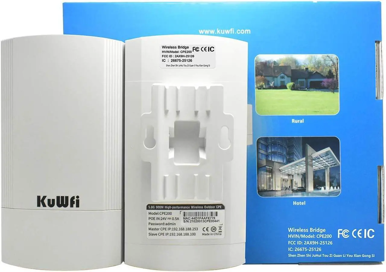 Alt view image 2 of 5 - KuWFi 2-Pack Wireless Ethernet Bridge, Long Range WiFi Access Point 5.8G Outdoor AP CPE Kit IP65 Waterproof WiFi Bridge Point to Point Support PTP/PTMP(Pre-Program)