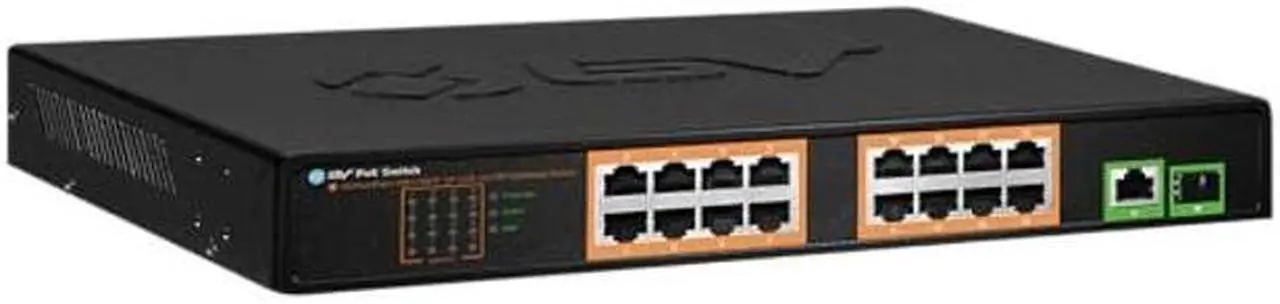 Main image of BV-Tech 18 Ports Long Range PoE+ Switch (16 PoE+ Ports | 2 Gigabit Ethernet uplink) - 19" Rackmount - 120W - 802.3af/at -Desktop Design for Easy Set Up... (16 Gigabit PoE+ Ports | 120W)