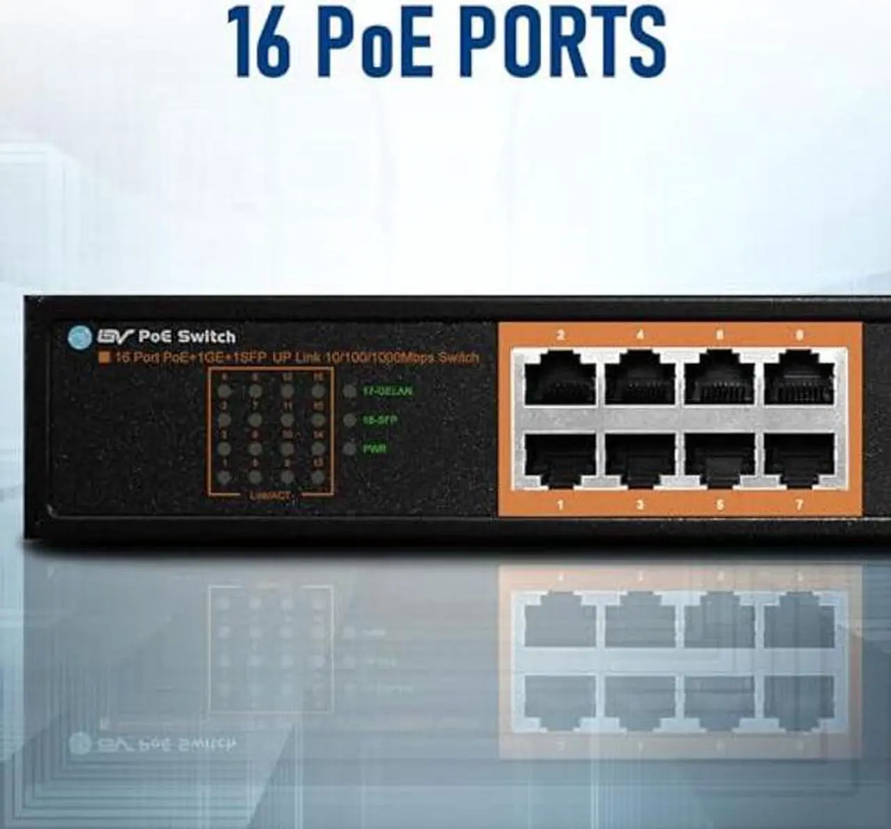 Alt view image 2 of 5 - BV-Tech 18 Ports Long Range PoE+ Switch (16 PoE+ Ports | 2 Gigabit Ethernet uplink) - 19" Rackmount - 120W - 802.3af/at -Desktop Design for Easy Set Up... (16 Gigabit PoE+ Ports | 120W)