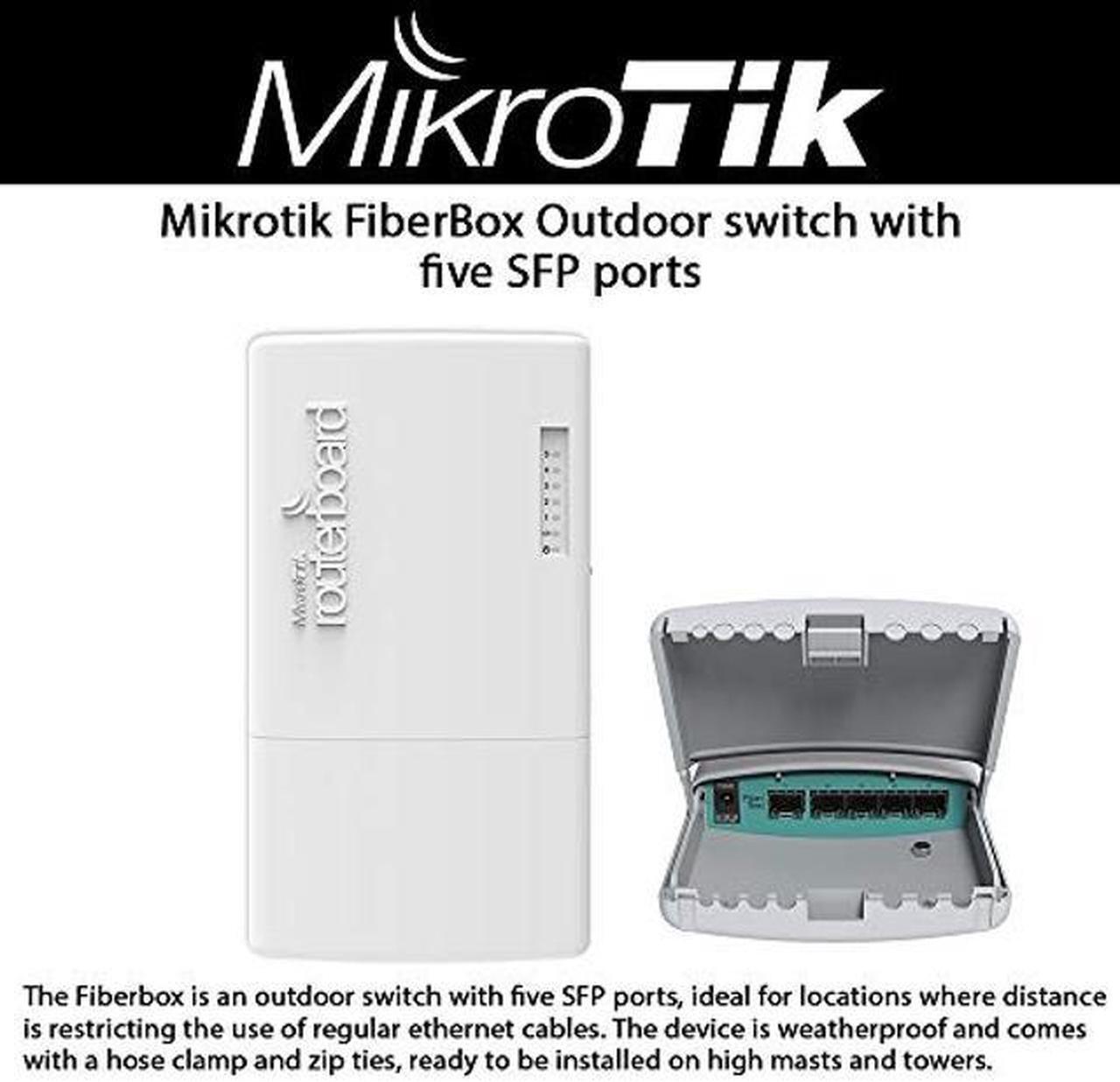 Main image of MikroTik FiberBox Outdoor Router with 5 SFP Ports - Includes 1 S-RJ01 Copper Module (CRS105-5S-FB)