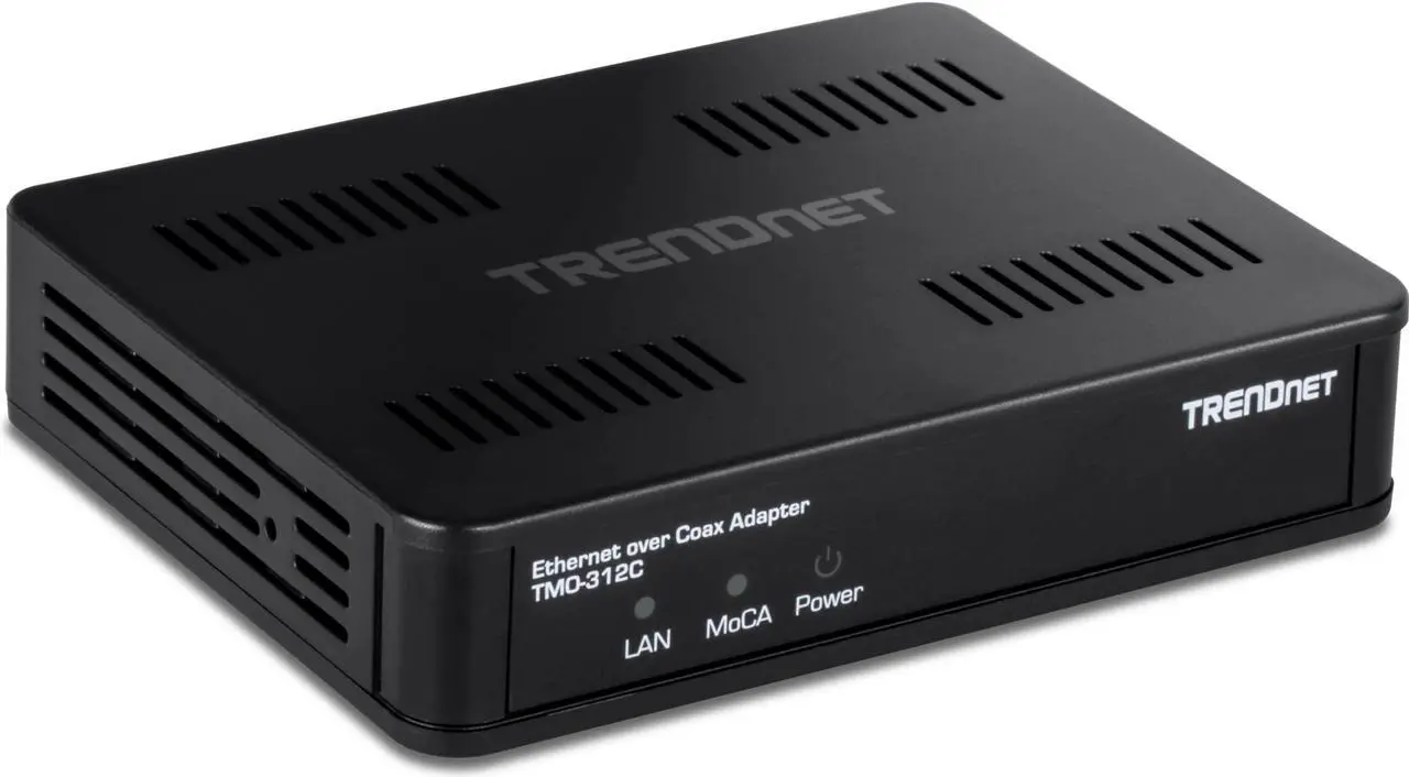 Main image of TRENDnet Ethernet Over Coax MoCA 2.5 Adapter, TMO-312C, Backward Compatible with MoCA 2.0/1.1/1.0, RJ-45 Gigabit LAN Port, Supports Net Throughput up to 1Gbps, Support up to 16 Nodes, Black