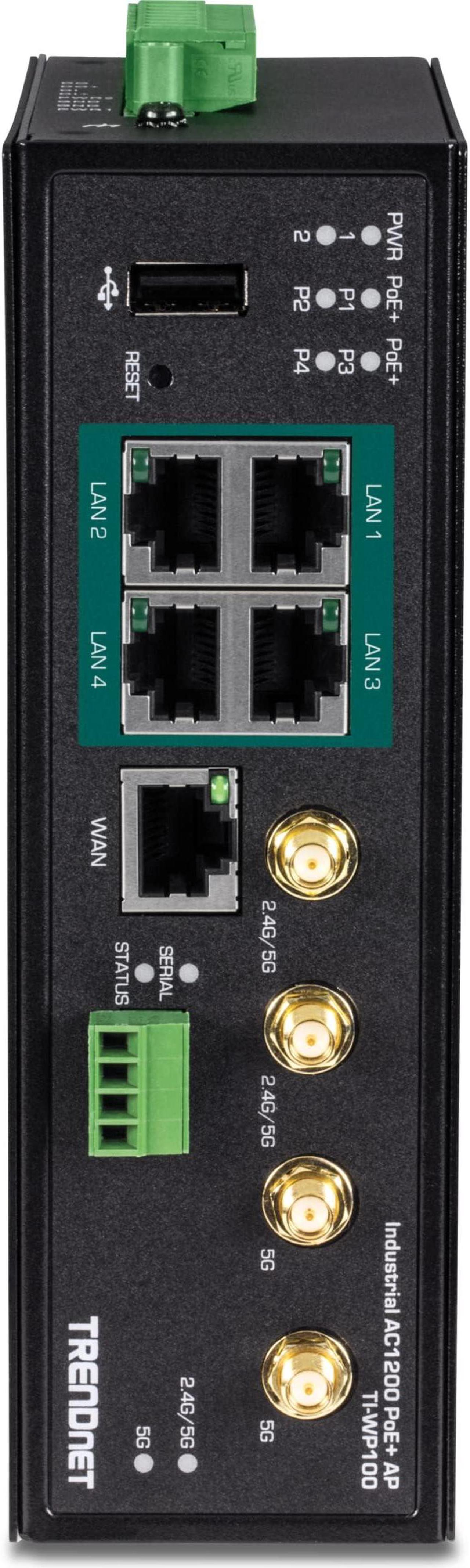 Alt view image 4 of 5 - TRENDnet Industrial AC1200 Wireless Gigabit PoE+ Router,TI-WP100, Black