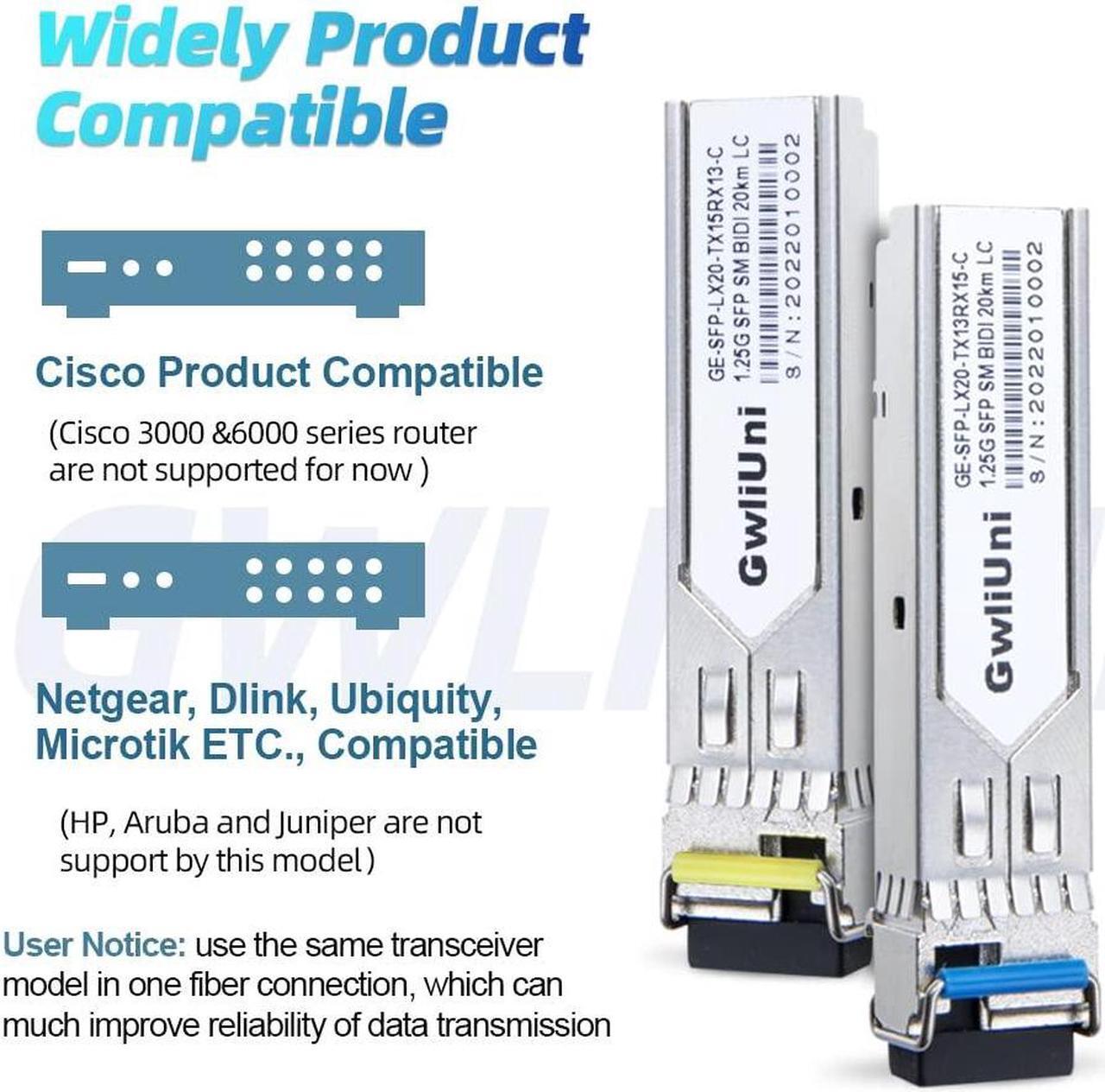 Alt view image 4 of 5 - 5 Pairs 1.25G BIDI SFP Single Mode Fiber Module Network Transceiver, LX SM 1310nm 1550nm 20km, Simplex LC Interface for Switch, Router, Firewall, Network Card, Media Converter etc