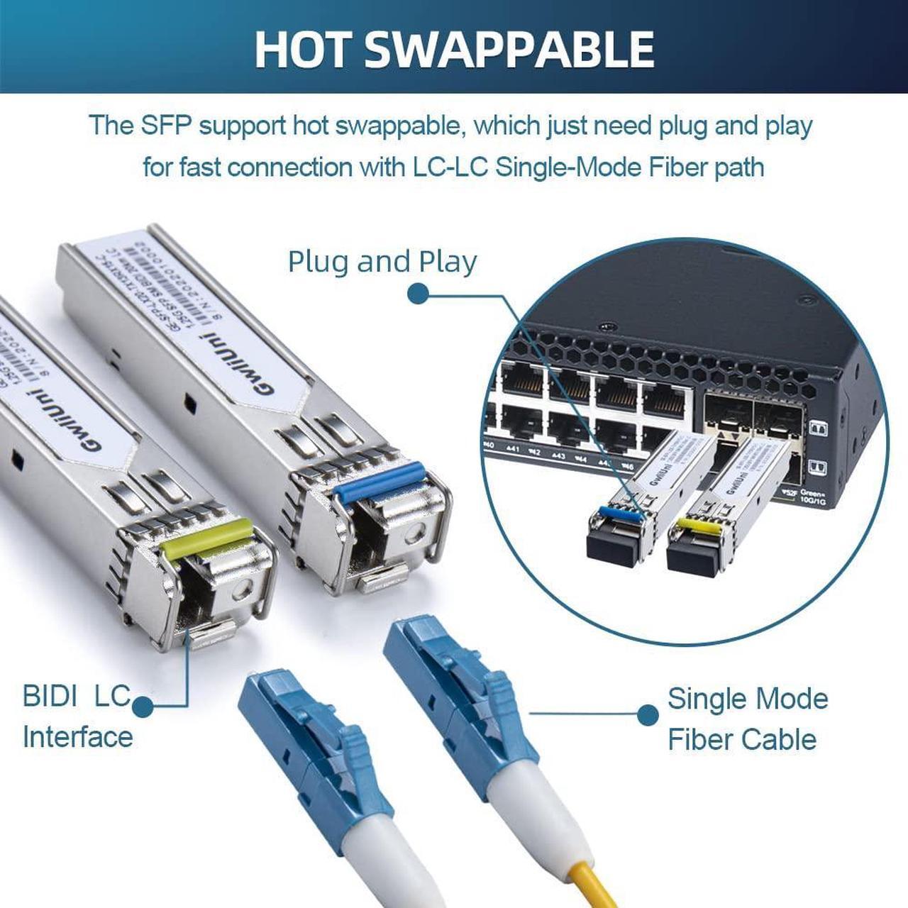 Alt view image 5 of 5 - 5 Pairs 1.25G BIDI SFP Single Mode Fiber Module Network Transceiver, LX SM 1310nm 1550nm 20km, Simplex LC Interface for Switch, Router, Firewall, Network Card, Media Converter etc