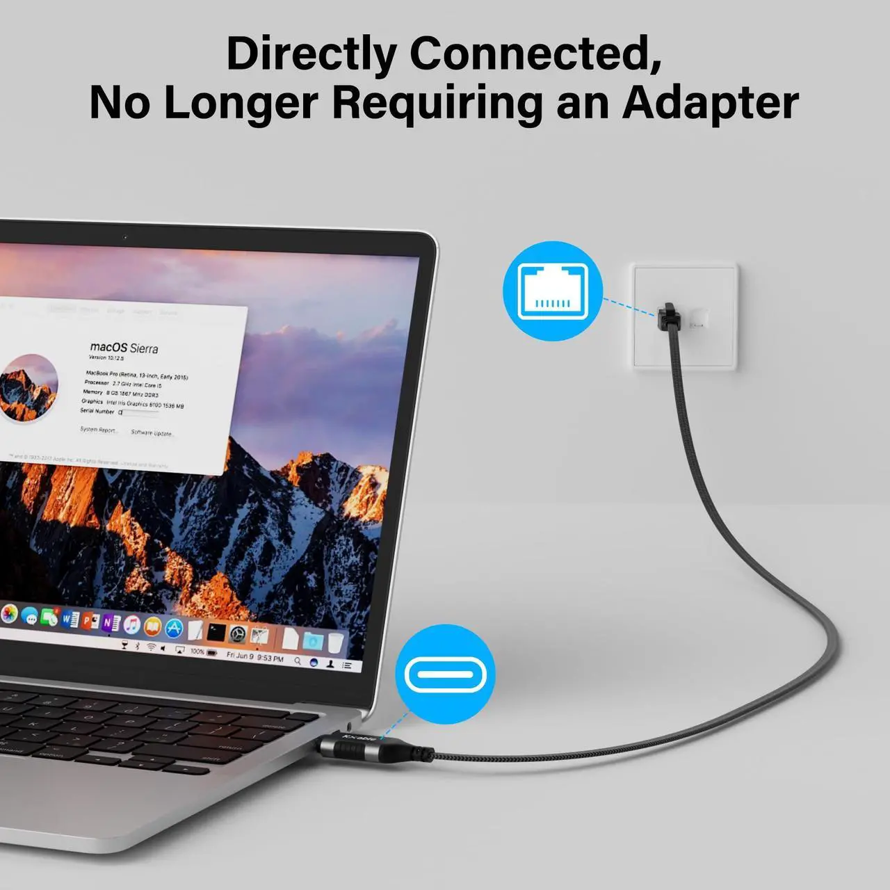 Alt view image 2 of 5 - Flat USB C to Ethernet Cable 20 FT, Snagless RJ45 to USB Type-C Cord, Directly Connected, Gigabit LAN Network, OFC, for MacBook Pro, iPad Pro, iPhone 15, Galaxy, Laptop, Super Thin, OD: 0.8in x 0.25in