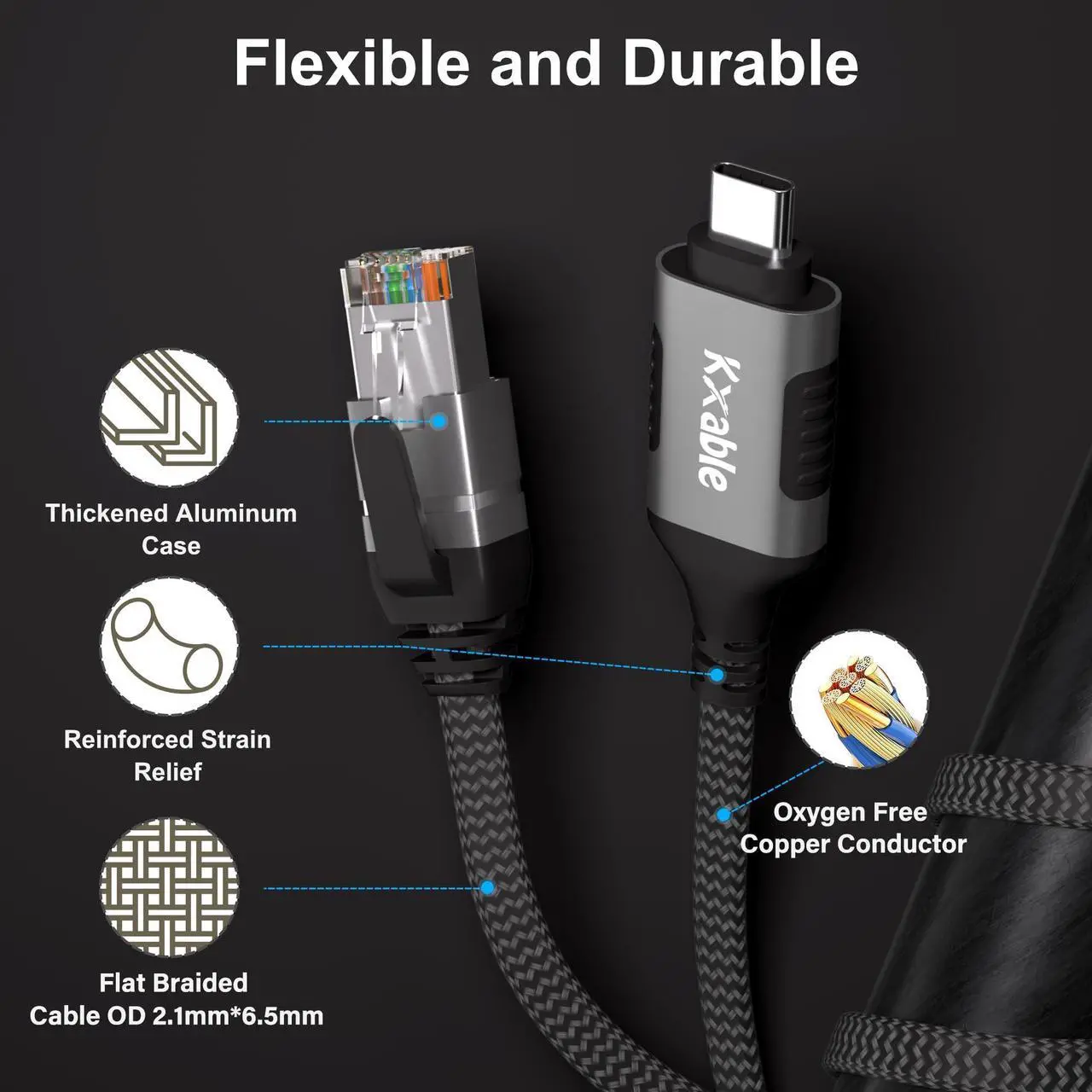 Alt view image 4 of 5 - Flat USB C to Ethernet Cable 20 FT, Snagless RJ45 to USB Type-C Cord, Directly Connected, Gigabit LAN Network, OFC, for MacBook Pro, iPad Pro, iPhone 15, Galaxy, Laptop, Super Thin, OD: 0.8in x 0.25in